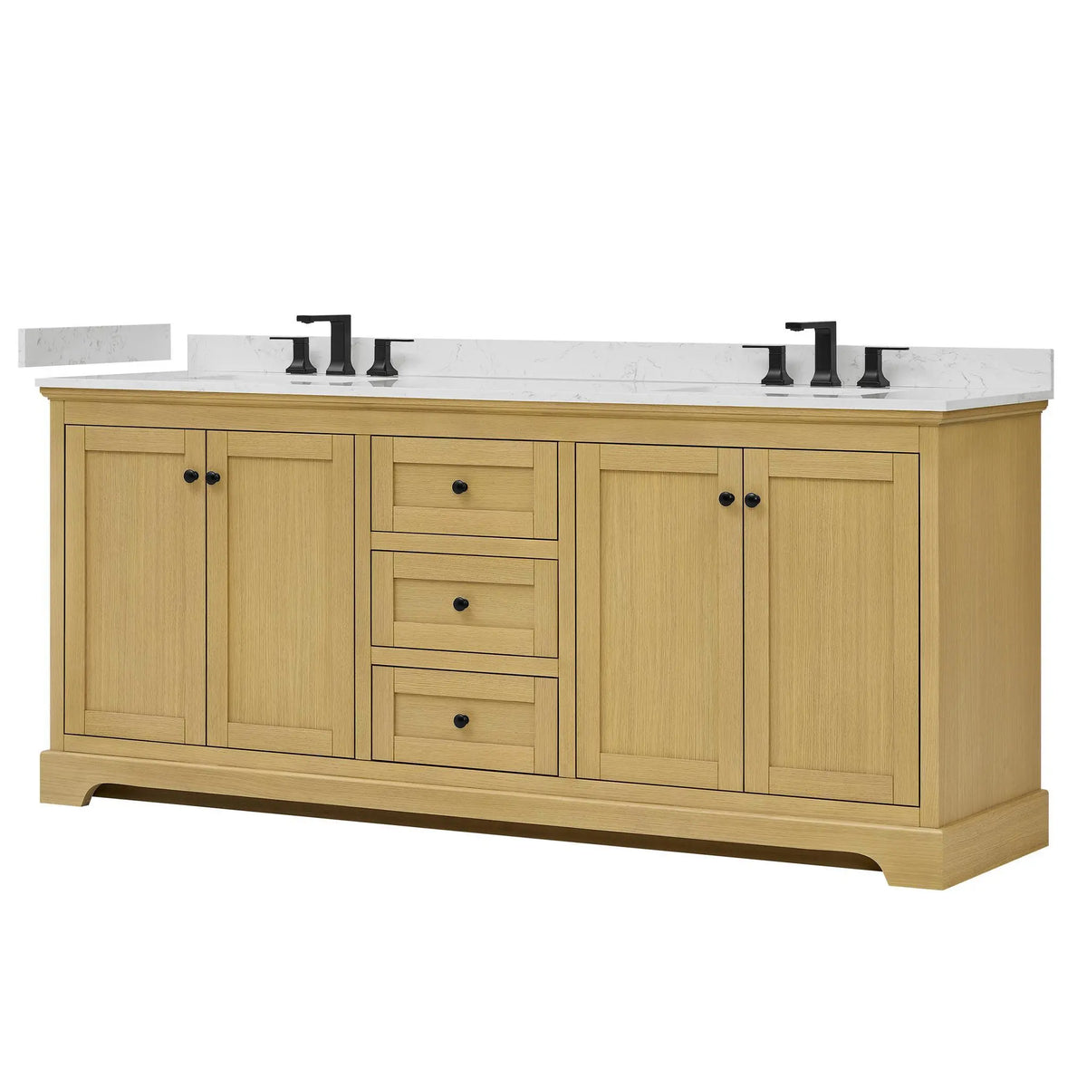 80" Avery Double Bathroom Vanity Honey Oak Matte Black Trim by wyndham View 10