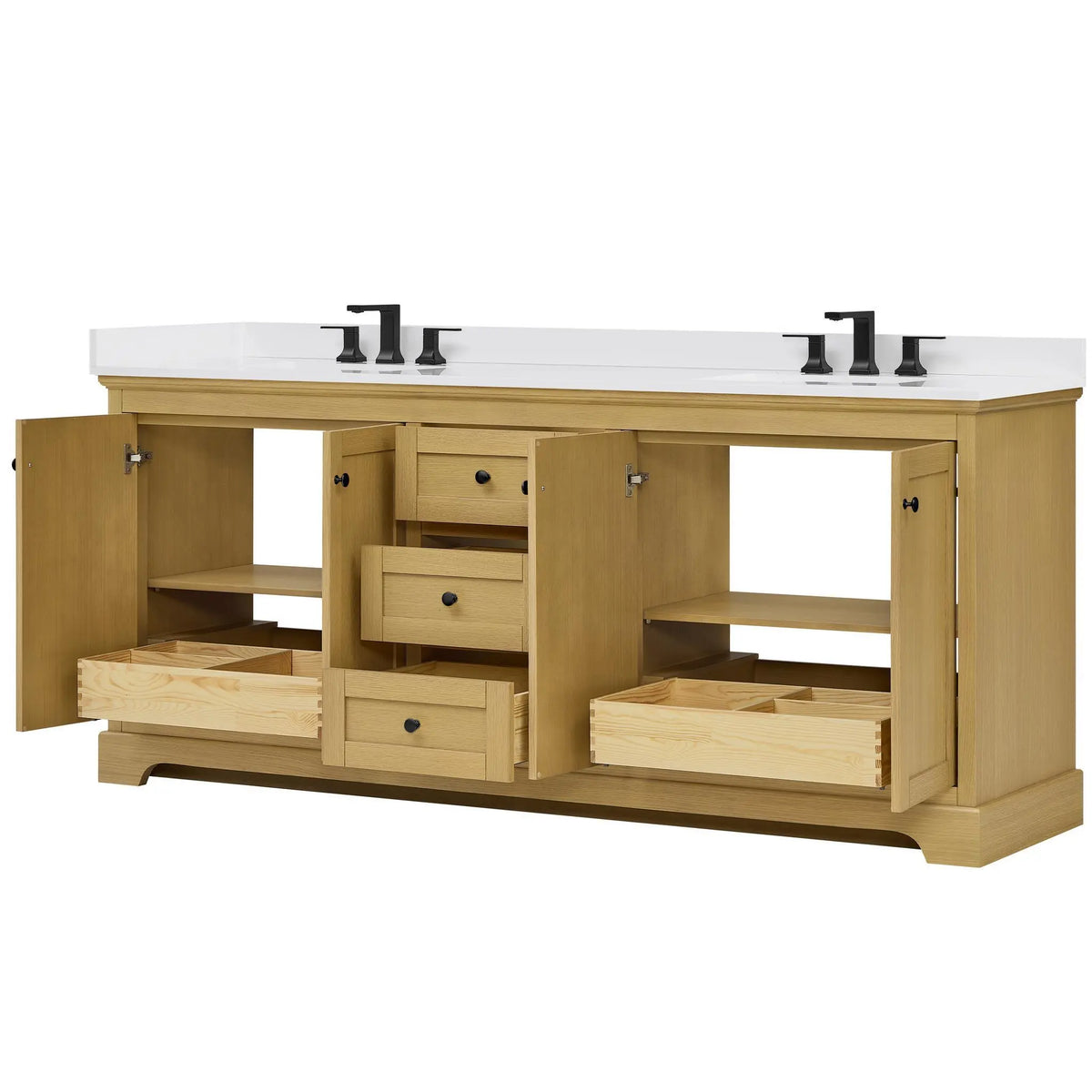 80" Avery Double Bathroom Vanity Honey Oak Matte Black Trim by wyndham View 8