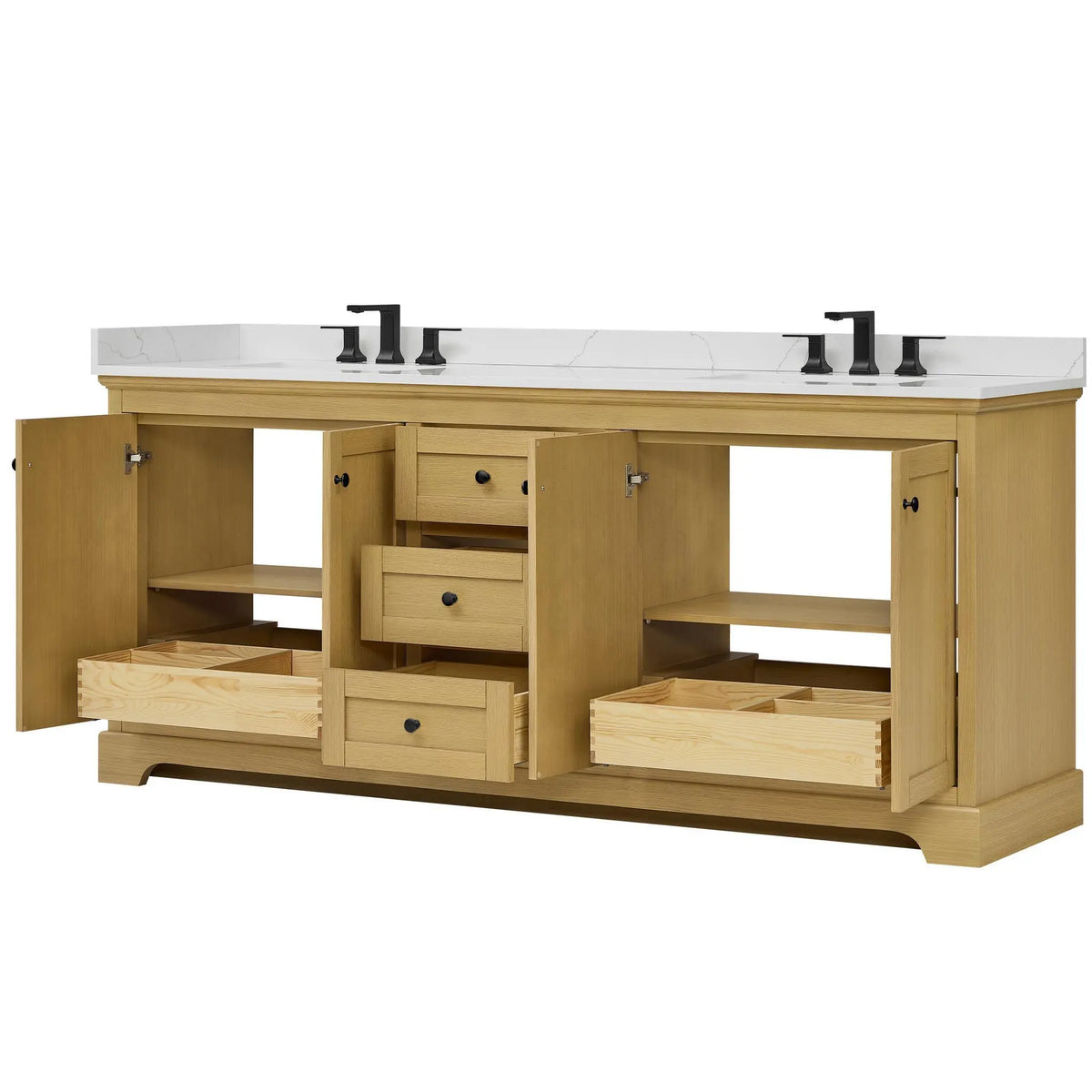 80" Avery Double Bathroom Vanity Honey Oak Matte Black Trim by wyndham View 18