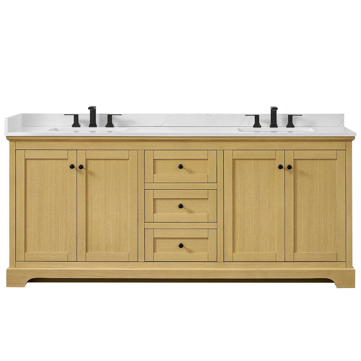 80" Avery Double Bathroom Vanity Honey Oak Matte Black Trim by wyndham View 16