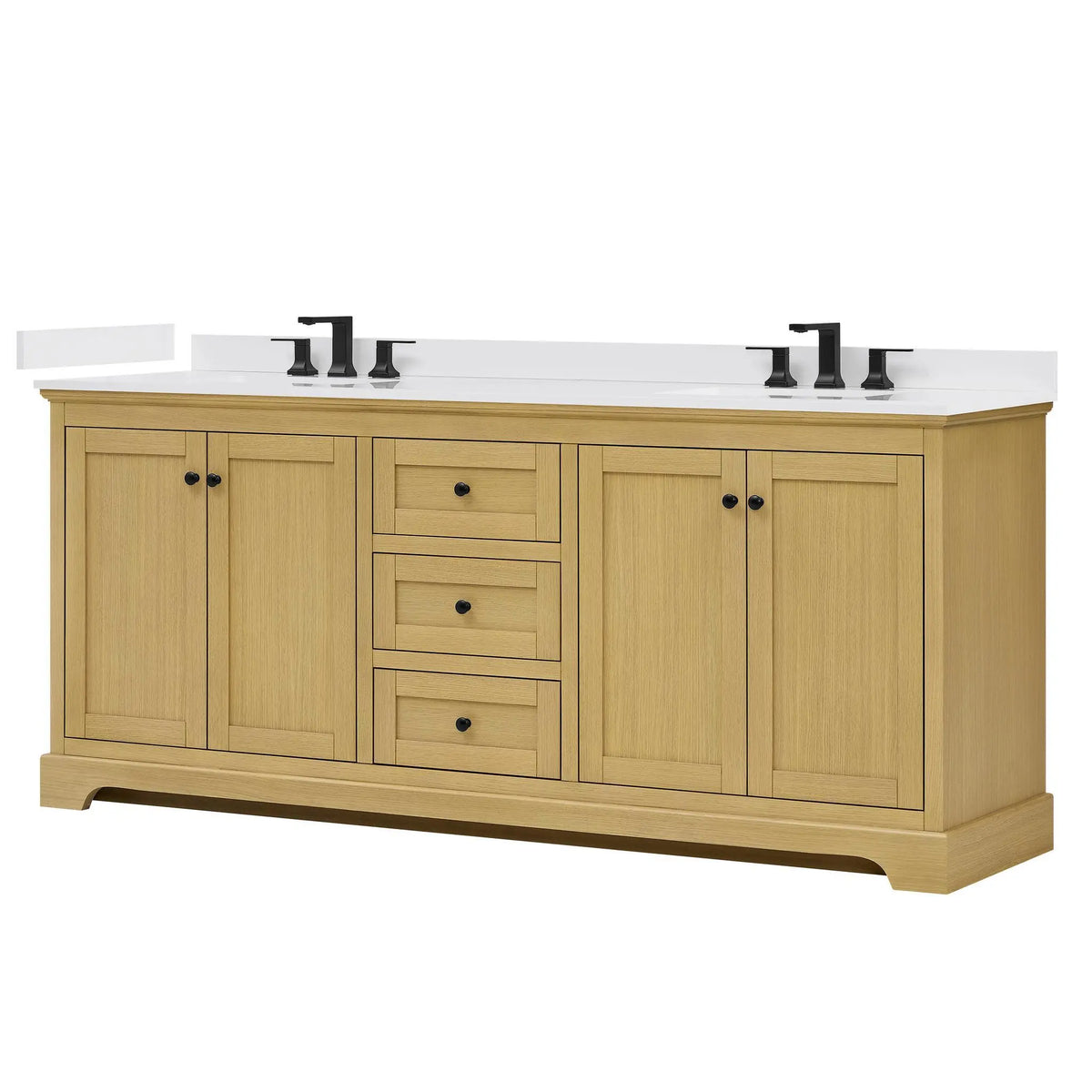 80" Avery Double Bathroom Vanity Honey Oak Matte Black Trim by wyndham View 30
