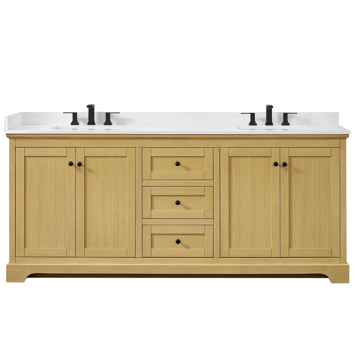 80" Avery Double Bathroom Vanity Honey Oak Matte Black Trim by wyndham View 26
