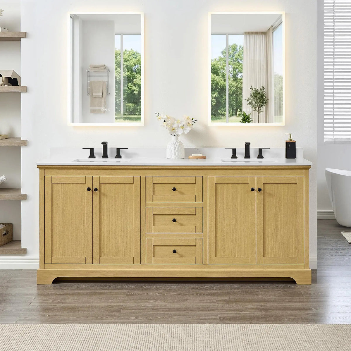80" Avery Double Bathroom Vanity Honey Oak Matte Black Trim by wyndham View 39