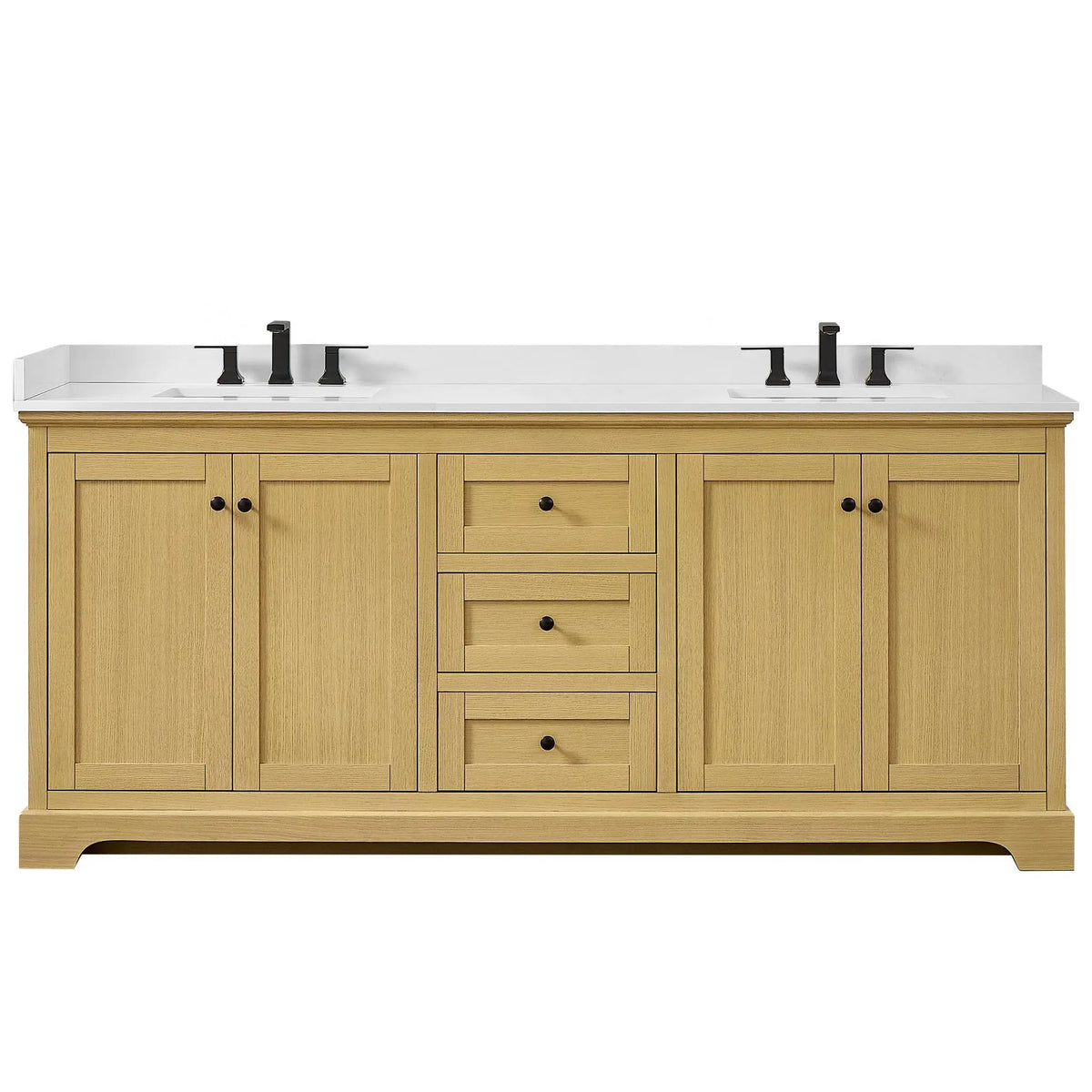 80" Avery Double Bathroom Vanity Honey Oak Matte Black Trim by wyndham View 36
