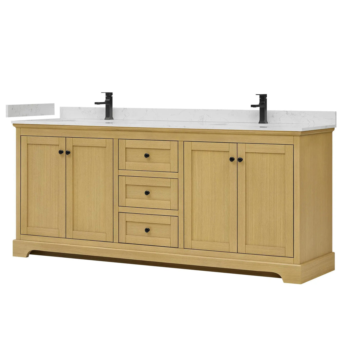 80" Avery Double Bathroom Vanity Honey Oak Matte Black Trim by wyndham View 5