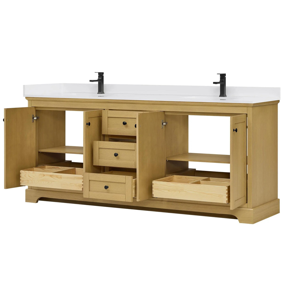 80" Avery Double Bathroom Vanity Honey Oak Matte Black Trim by wyndham View 3