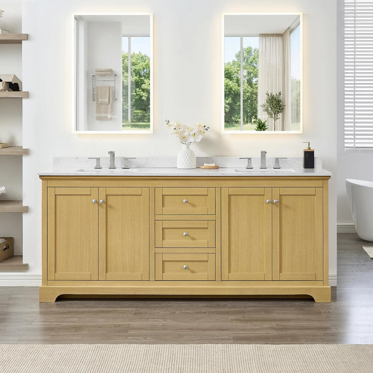 80" Avery Double Bathroom Vanity Honey Oak Polished Chrome Trim by wyndham View 9