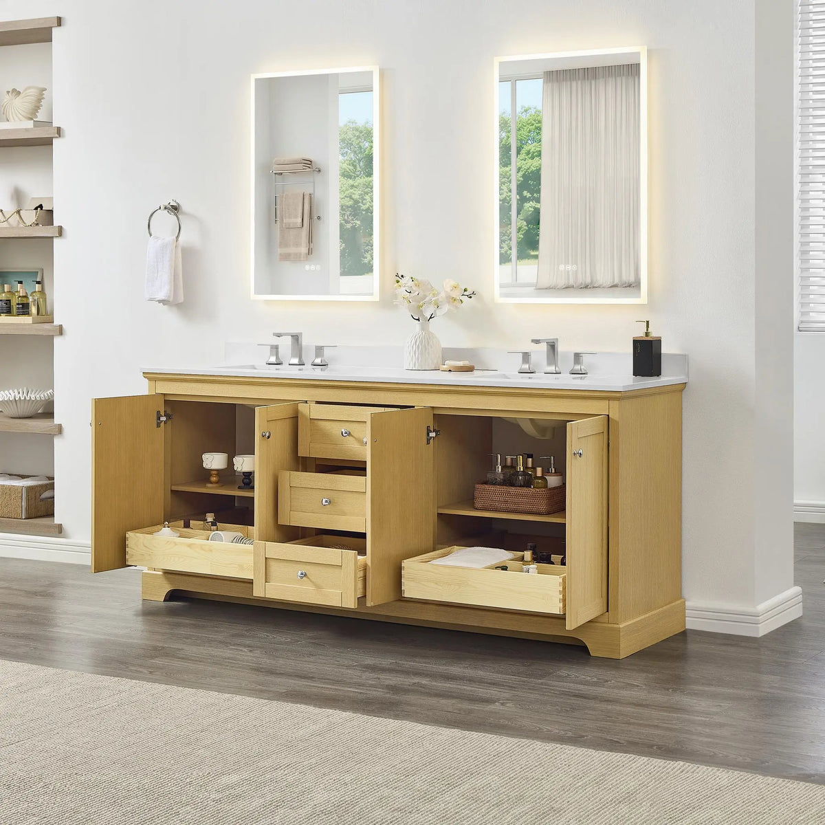 80" Avery Double Bathroom Vanity Honey Oak Polished Chrome Trim by wyndham View 37