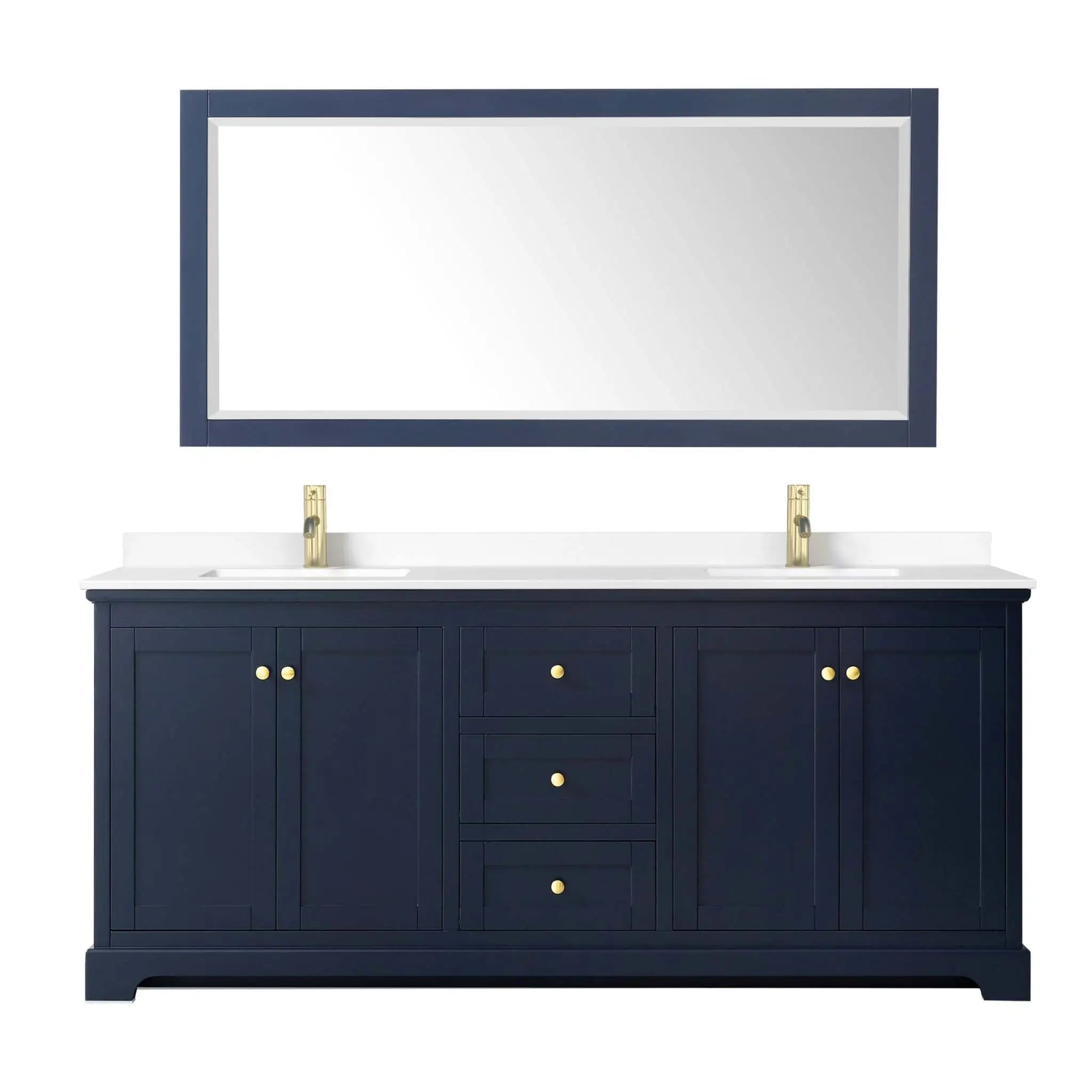 80" Avery Double Bathroom Vanity in Dark Blue with Brushed Gold Trim & 70" Mirror by Wyndham