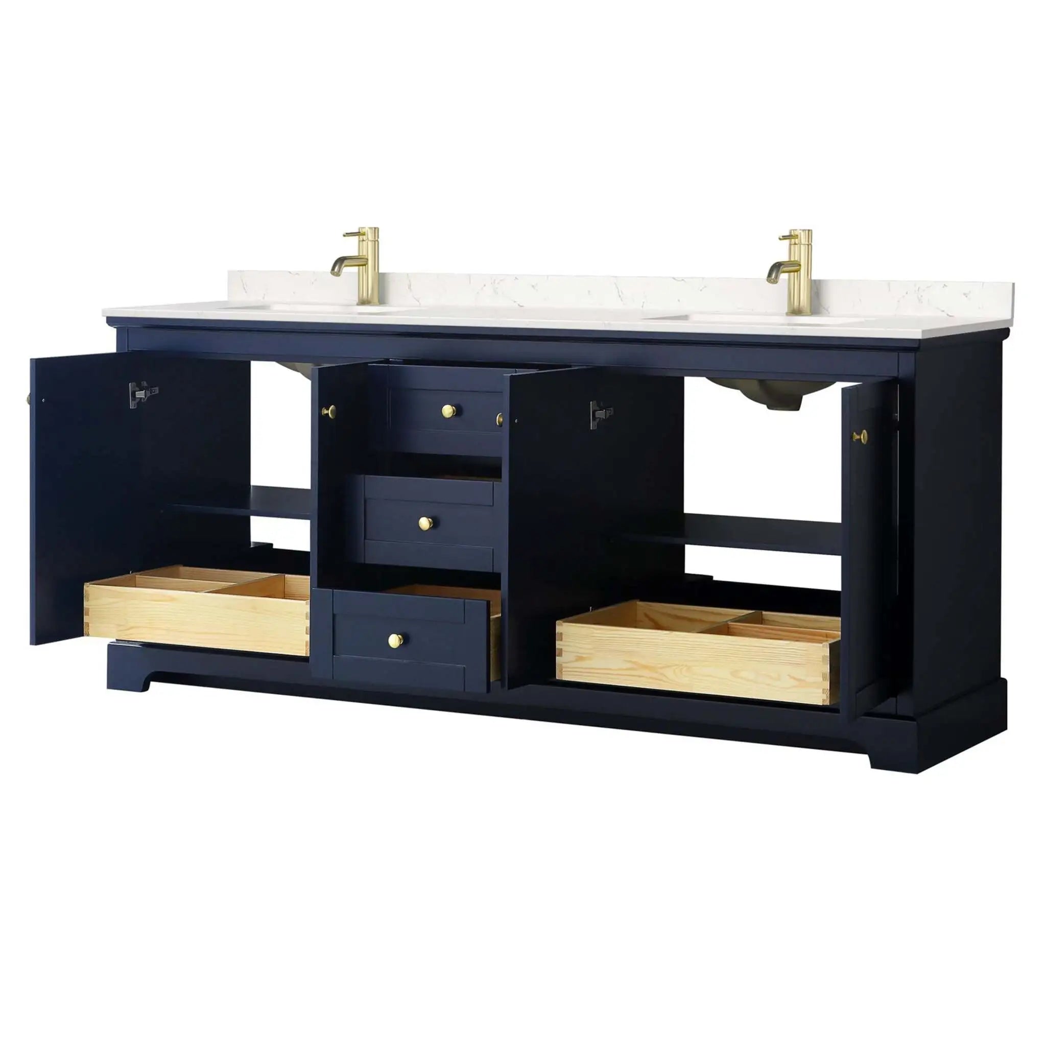 80" Avery Double Bathroom Vanity in Dark Blue with Brushed Gold Trim by Wyndham