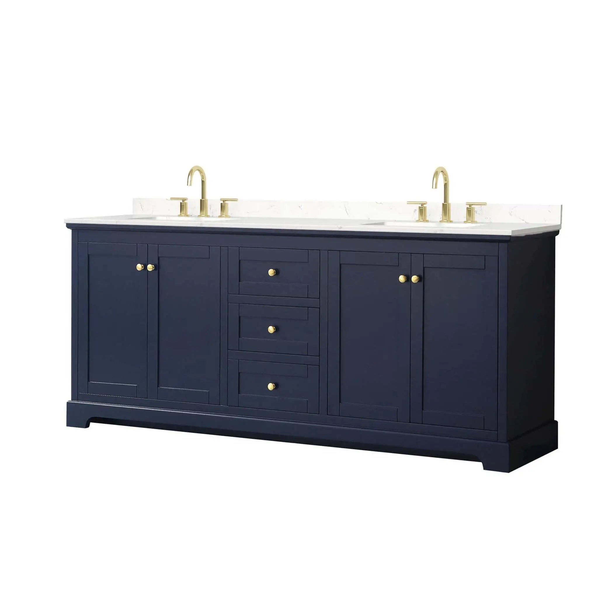 80" Avery Double Bathroom Vanity in Dark Blue with Brushed Gold Trim by Wyndham