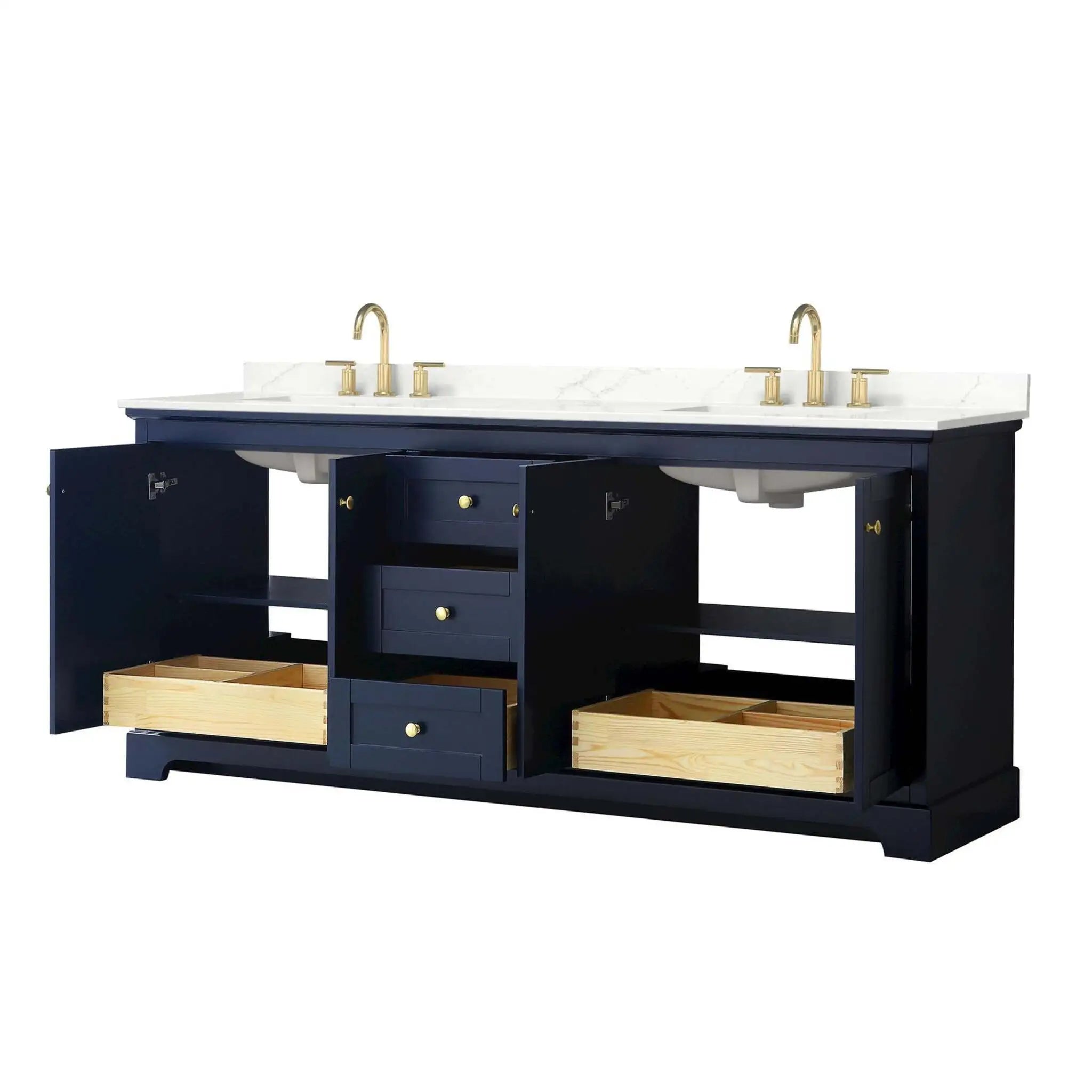 80" Avery Double Bathroom Vanity in Dark Blue with Brushed Gold Trim by Wyndham
