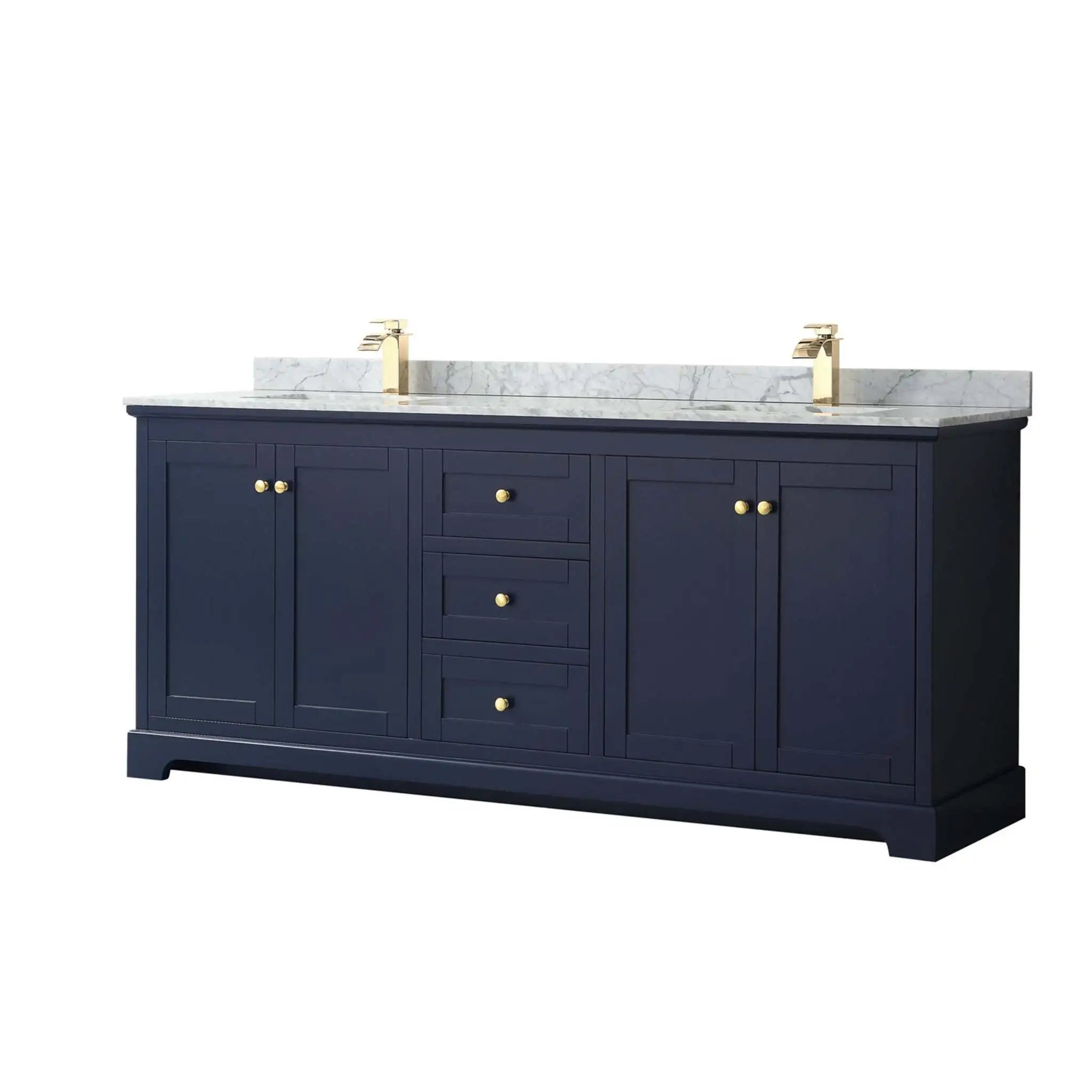 80" Avery Double Bathroom Vanity in Dark Blue with Brushed Gold Trim by Wyndham