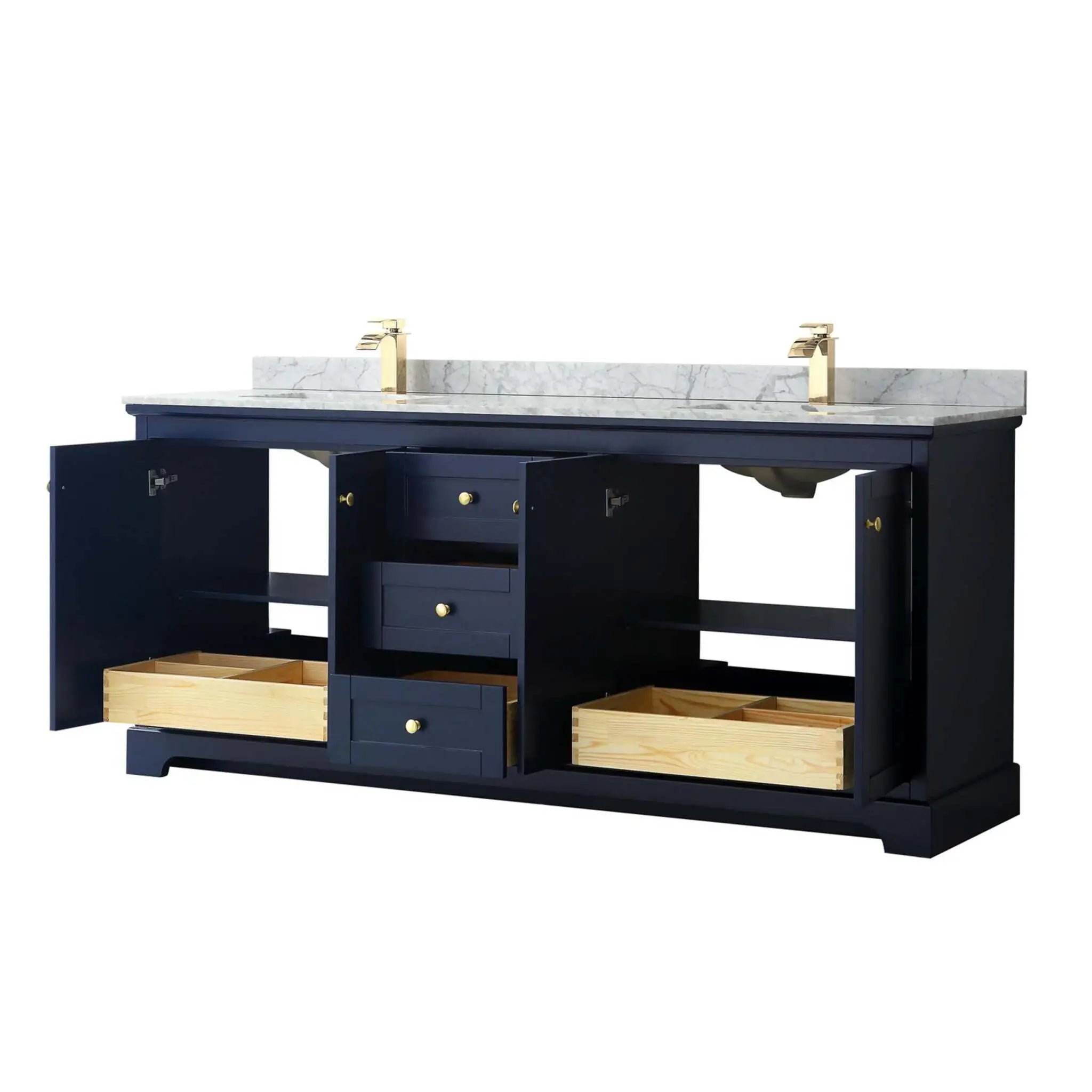 80" Avery Double Bathroom Vanity in Dark Blue with Brushed Gold Trim by Wyndham