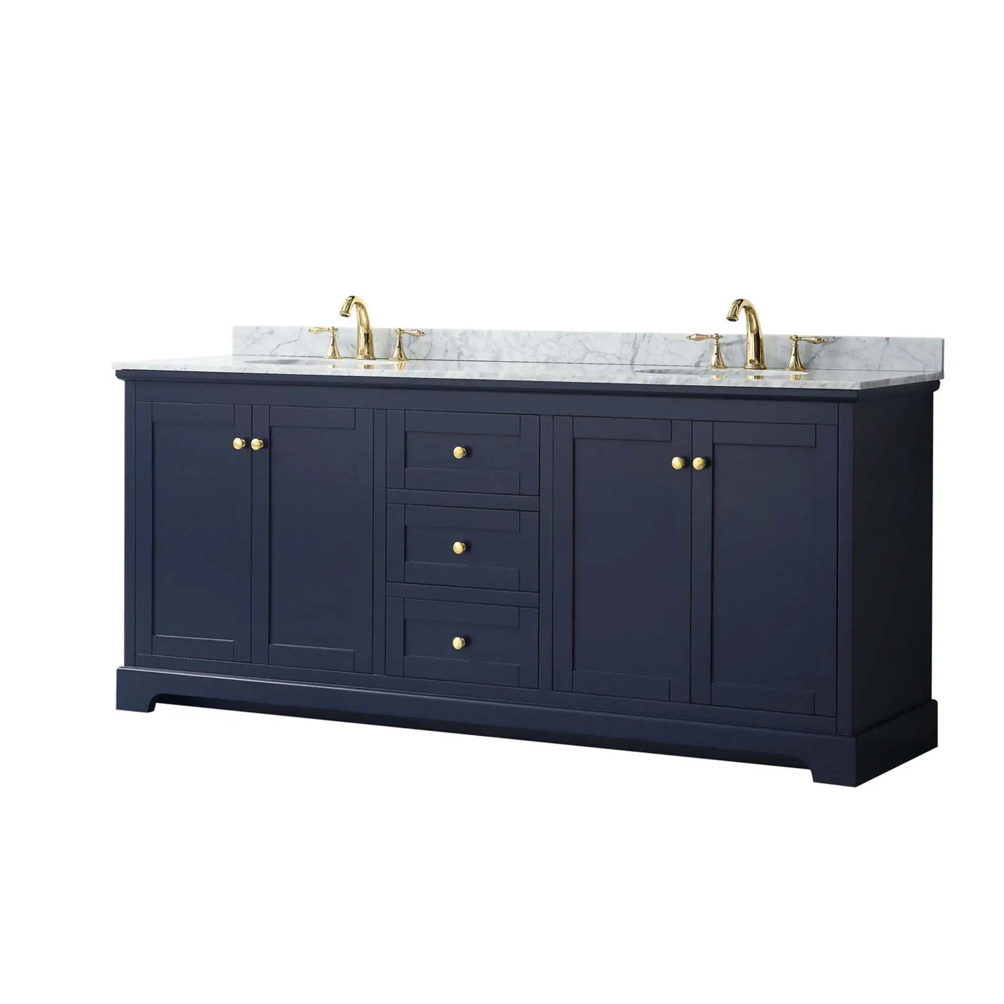 80" Avery Double Bathroom Vanity in Dark Blue with Brushed Gold Trim by Wyndham