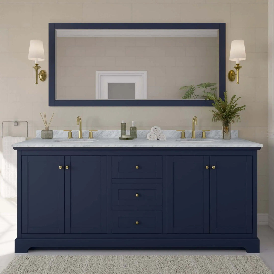 80" Avery Double Bathroom Vanity in Dark Blue with Brushed Gold Trim by Wyndham