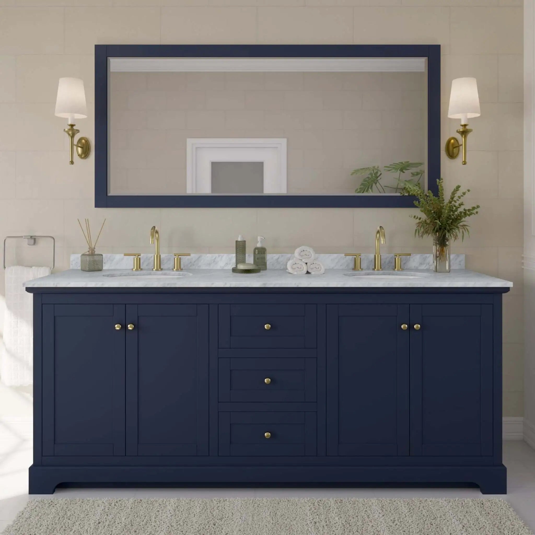 80" Avery Double Bathroom Vanity in Dark Blue with Brushed Gold Trim by Wyndham