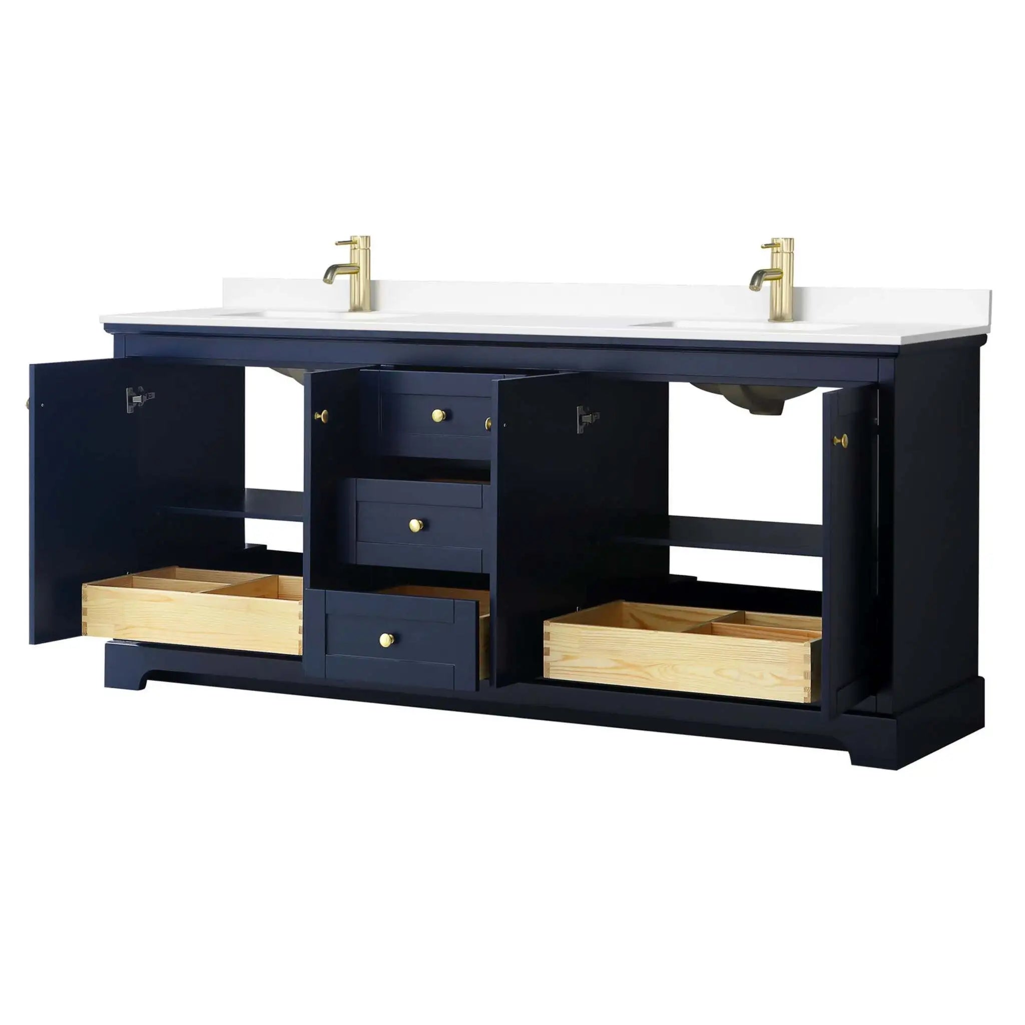 80" Avery Double Bathroom Vanity in Dark Blue with Brushed Gold Trim by Wyndham