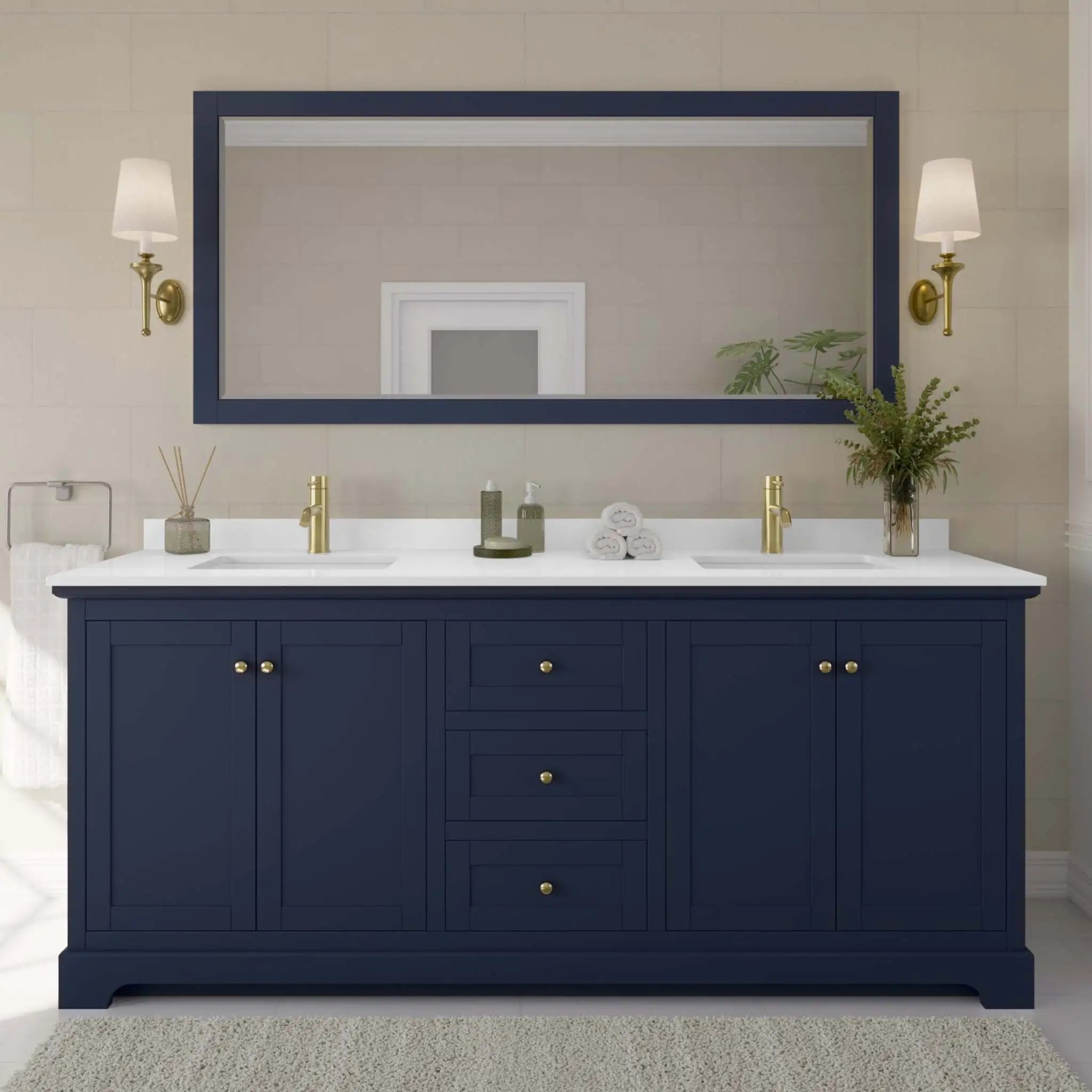 80" Avery Double Bathroom Vanity in Dark Blue with Brushed Gold Trim by Wyndham