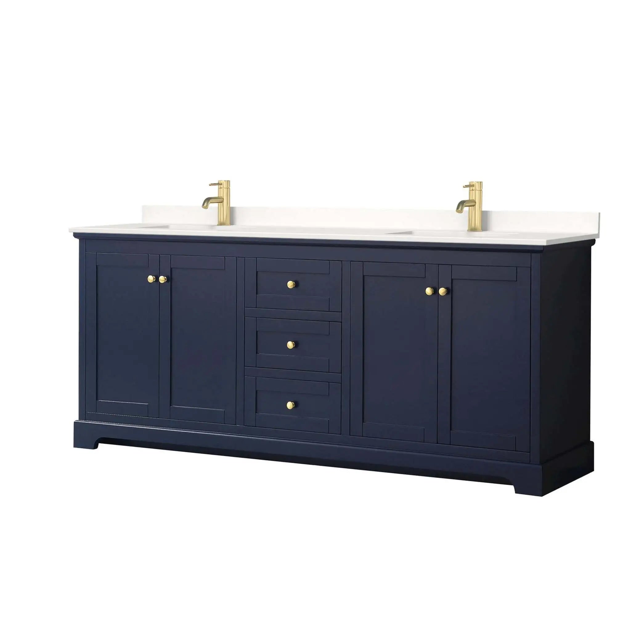 80" Avery Double Bathroom Vanity in Dark Blue with Brushed Gold Trim by Wyndham
