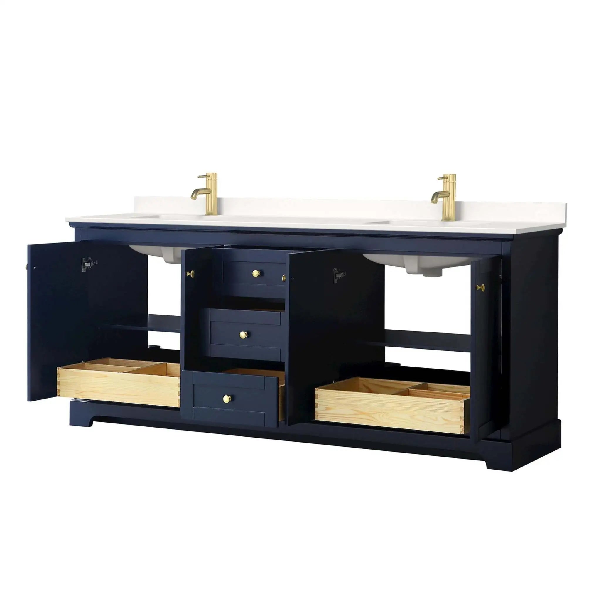 80" Avery Double Bathroom Vanity in Dark Blue with Brushed Gold Trim by Wyndham