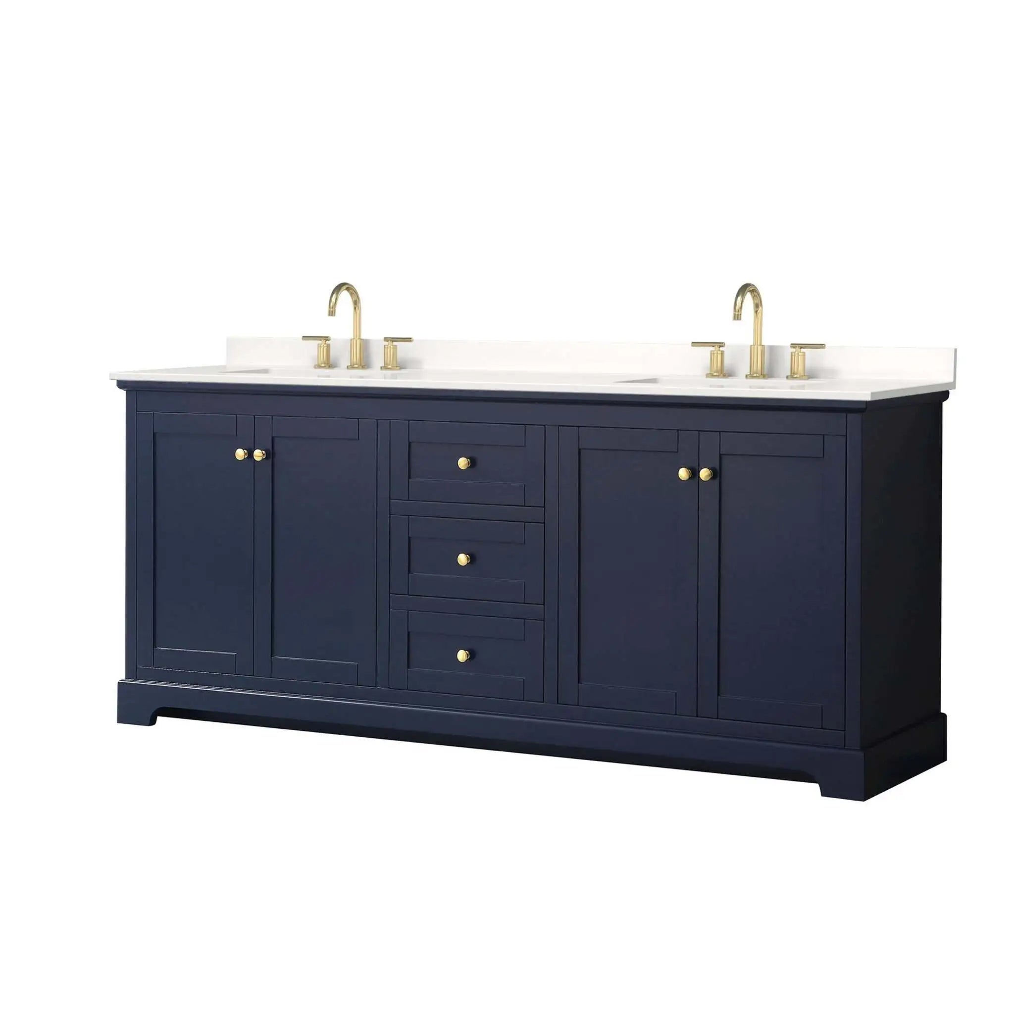80" Avery Double Bathroom Vanity in Dark Blue with Brushed Gold Trim by Wyndham