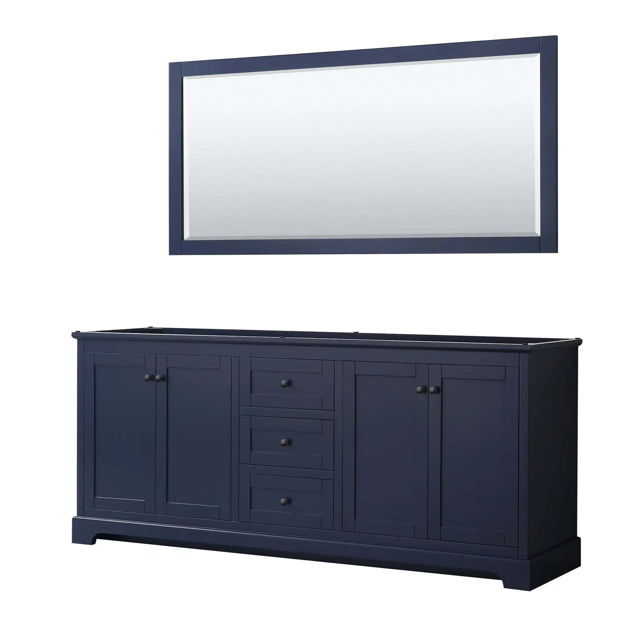80" Avery Double Bathroom Vanity in Dark Blue with Matte Black Trim & 70" Mirror by Wyndham