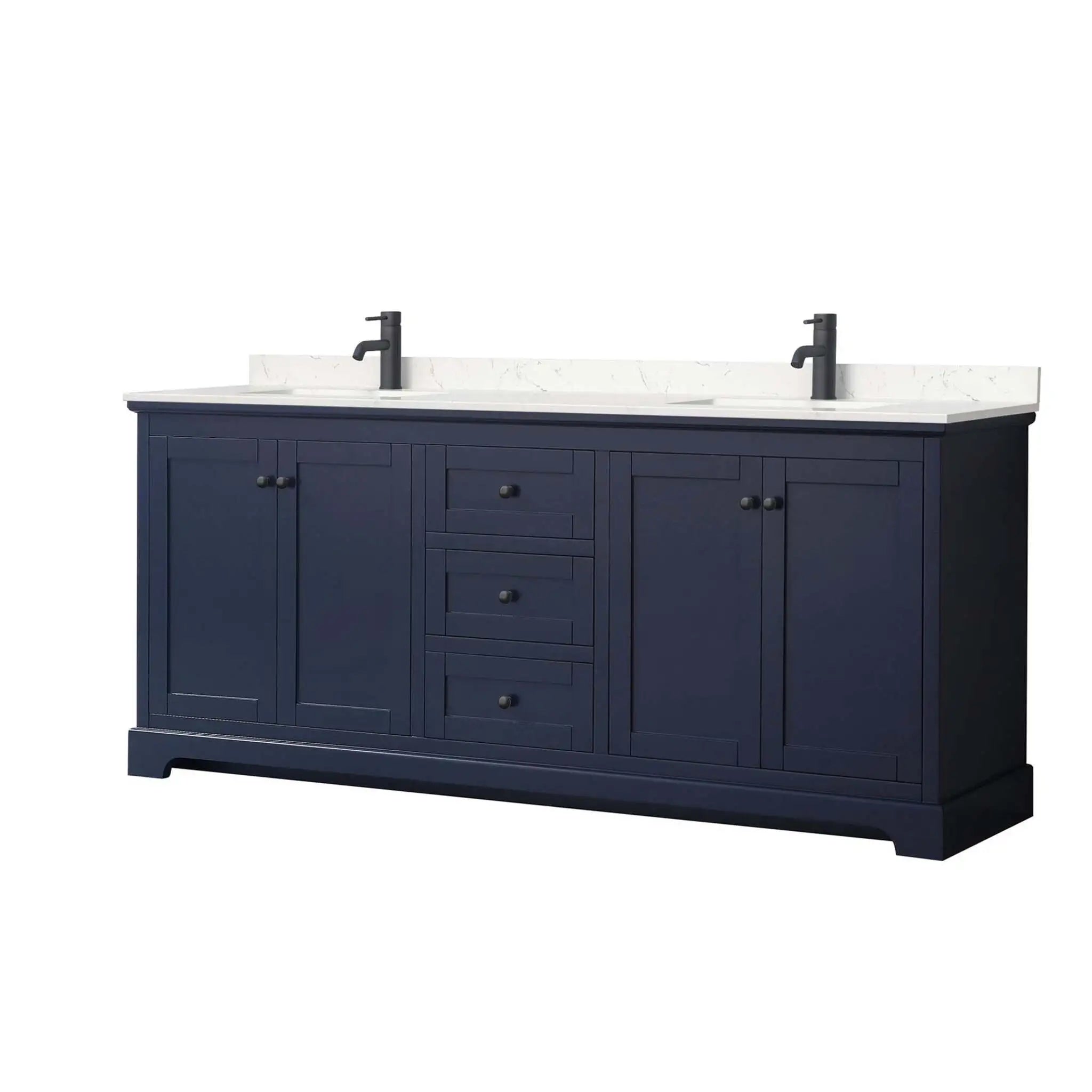 80" Avery Double Bathroom Vanity in Dark Blue with Matte Black Trim by Wyndham
