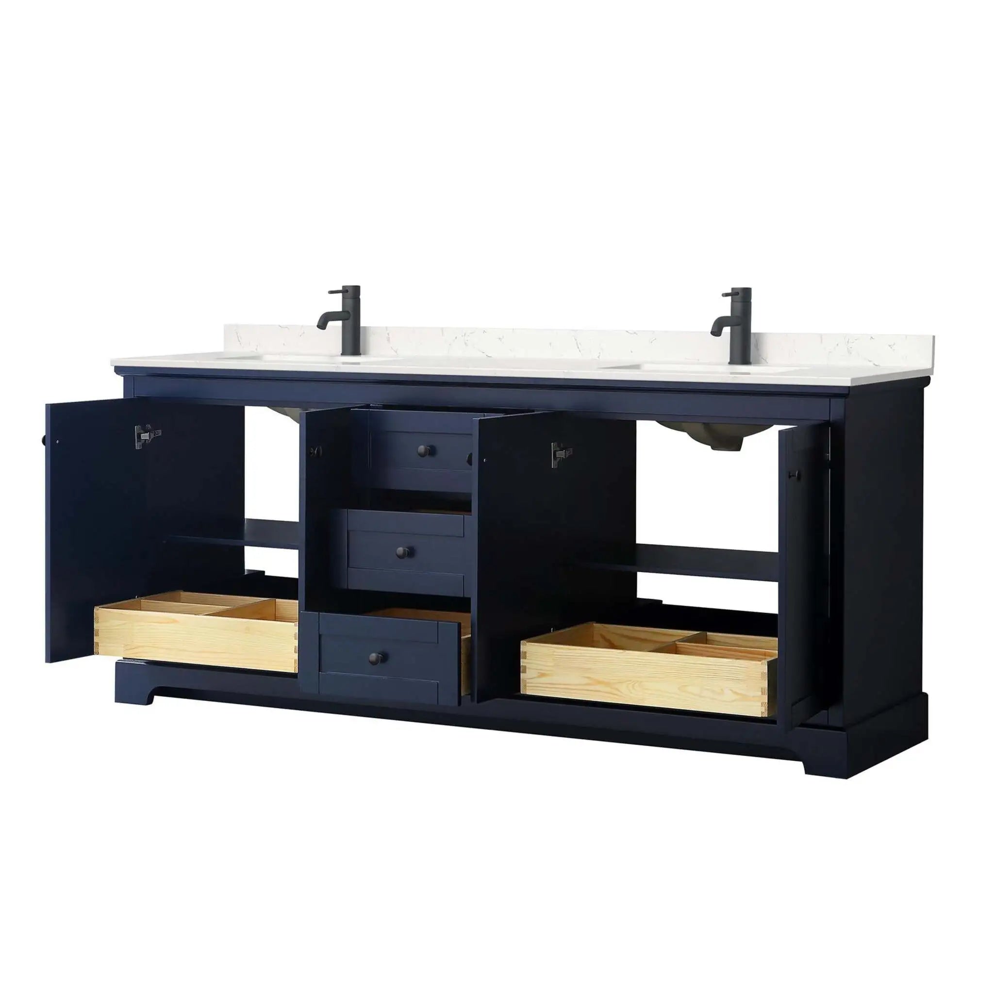 80" Avery Double Bathroom Vanity in Dark Blue with Matte Black Trim by Wyndham