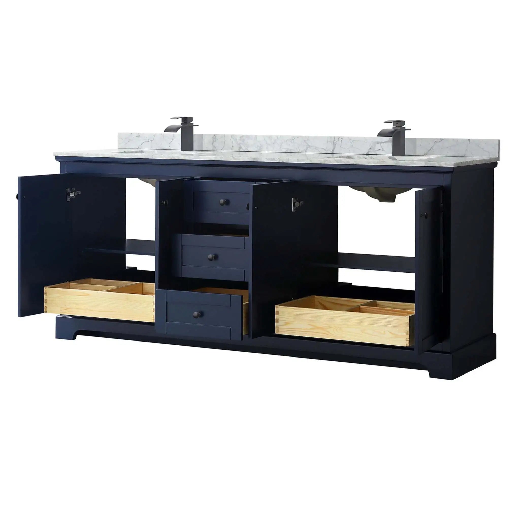 80" Avery Double Bathroom Vanity in Dark Blue with Matte Black Trim by Wyndham
