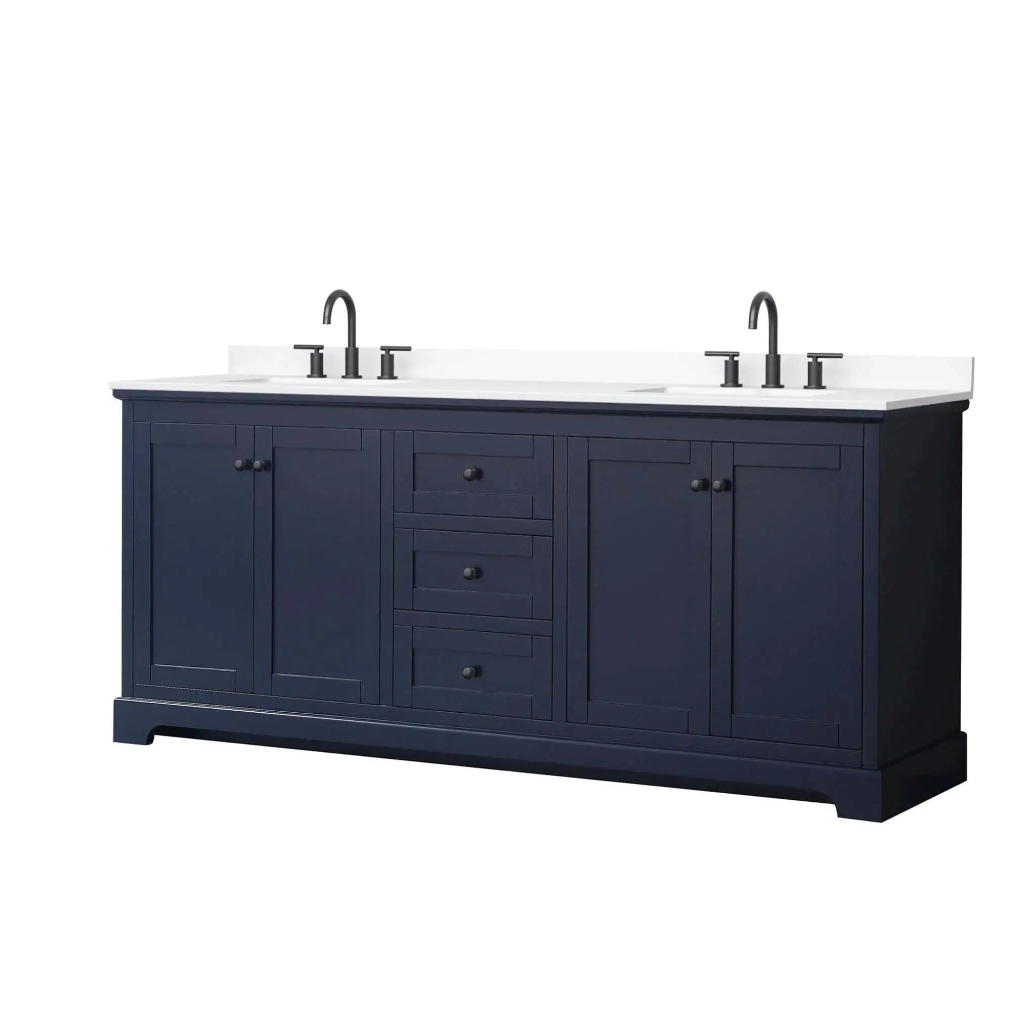 80" Avery Double Bathroom Vanity in Dark Blue with Matte Black Trim by Wyndham