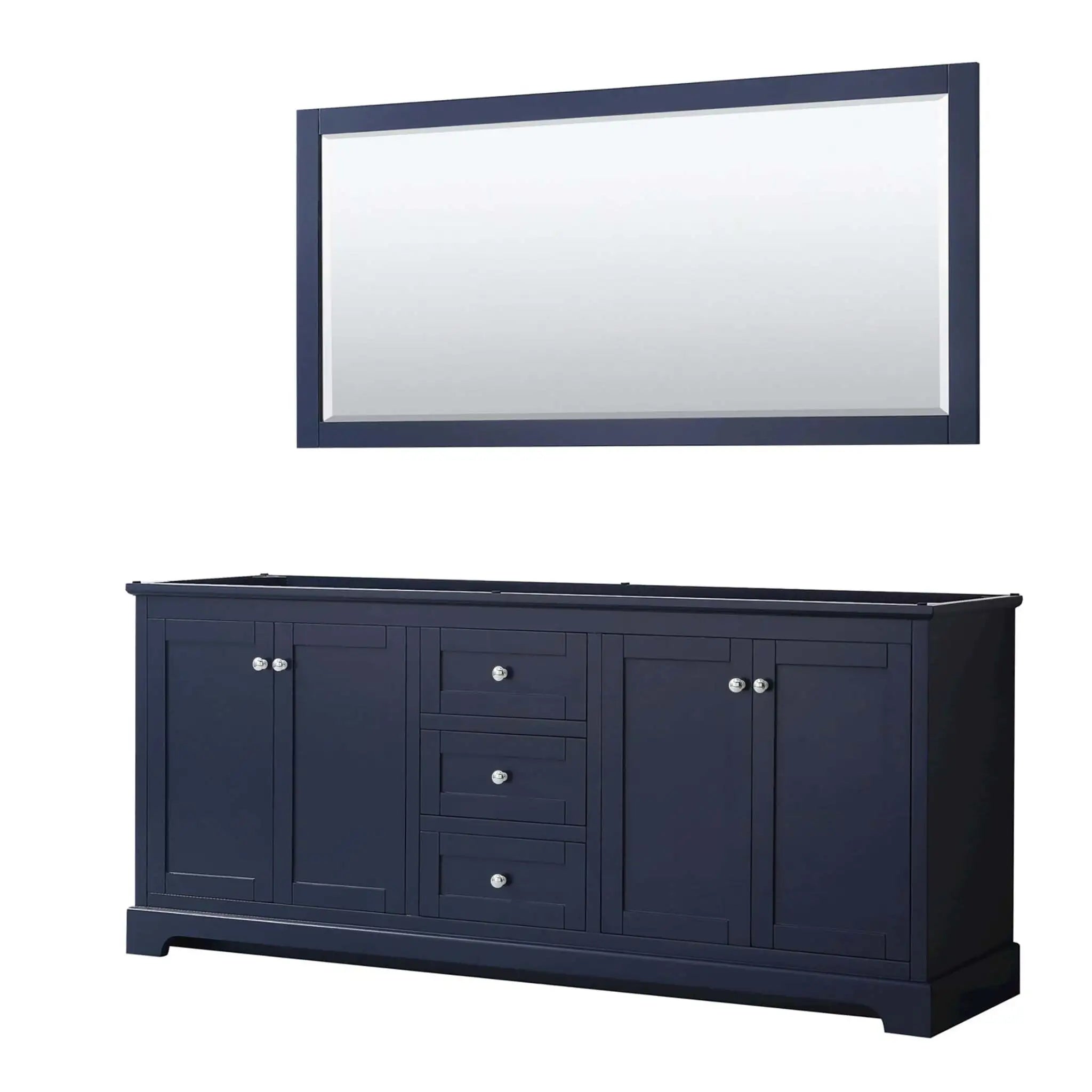 80" Avery Double Bathroom Vanity in Dark Blue with Polished Chrome Trim & 70" Mirror by Wyndham