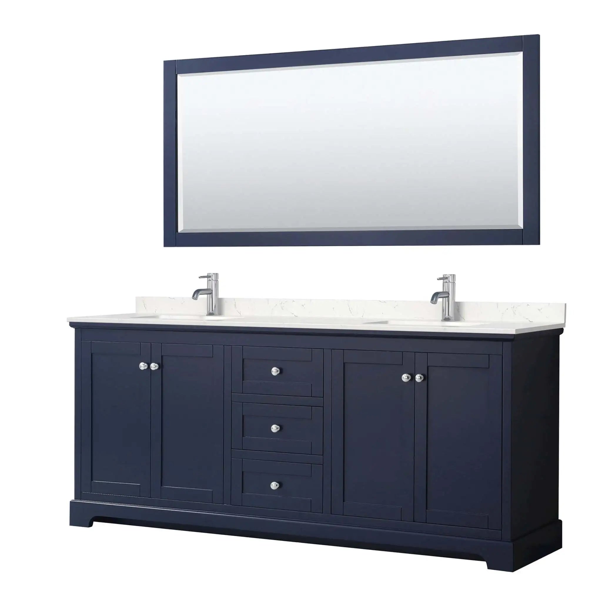 80" Avery Double Bathroom Vanity in Dark Blue with Polished Chrome Trim & 70" Mirror by Wyndham
