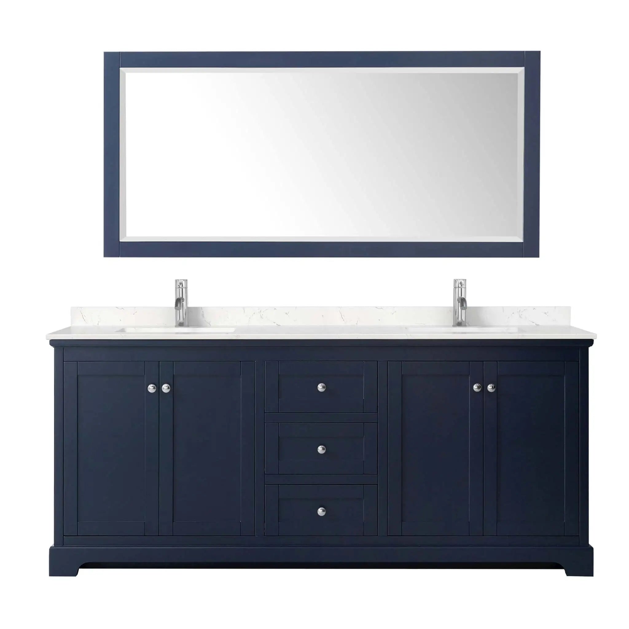 80" Avery Double Bathroom Vanity in Dark Blue with Polished Chrome Trim & 70" Mirror by Wyndham