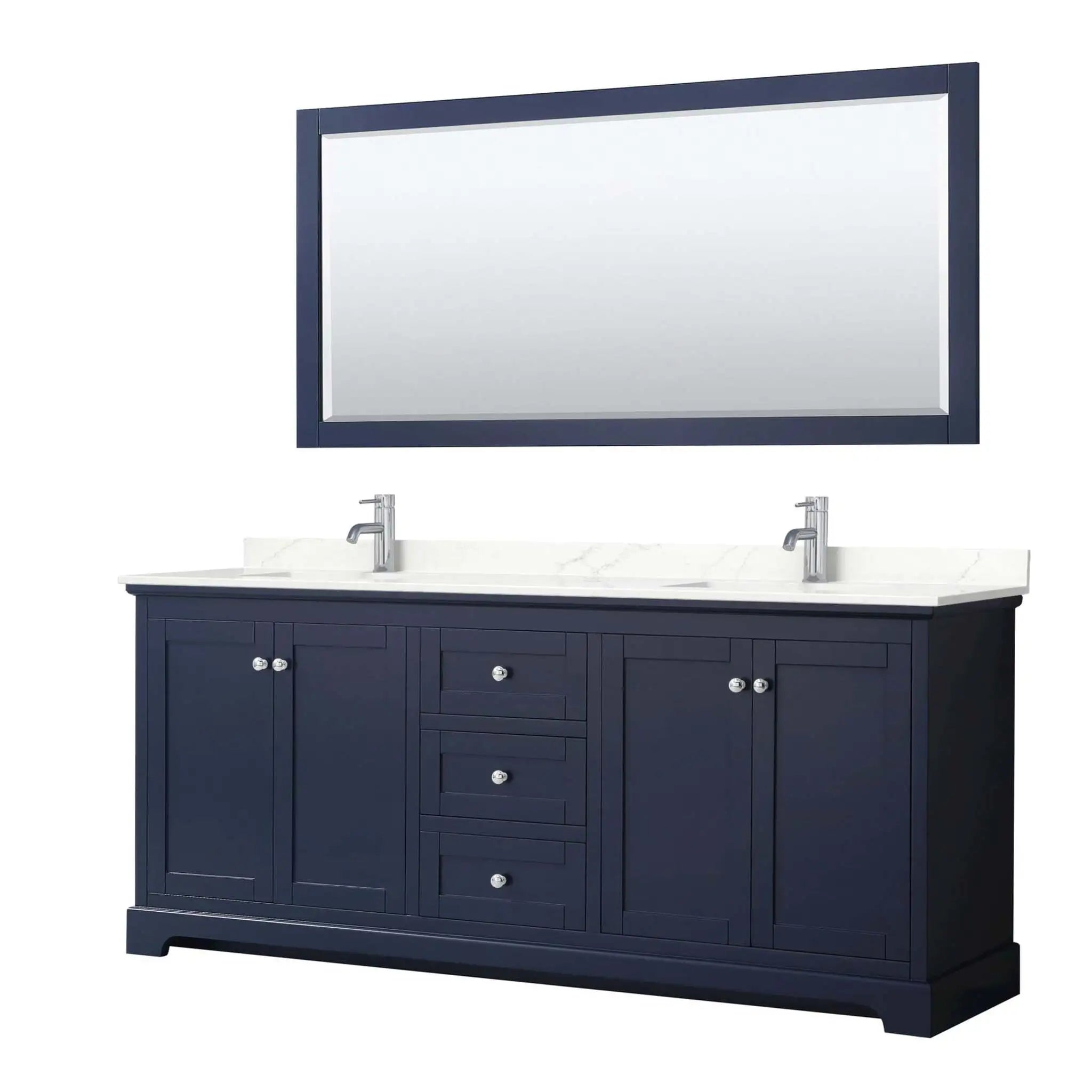 80" Avery Double Bathroom Vanity in Dark Blue with Polished Chrome Trim & 70" Mirror by Wyndham