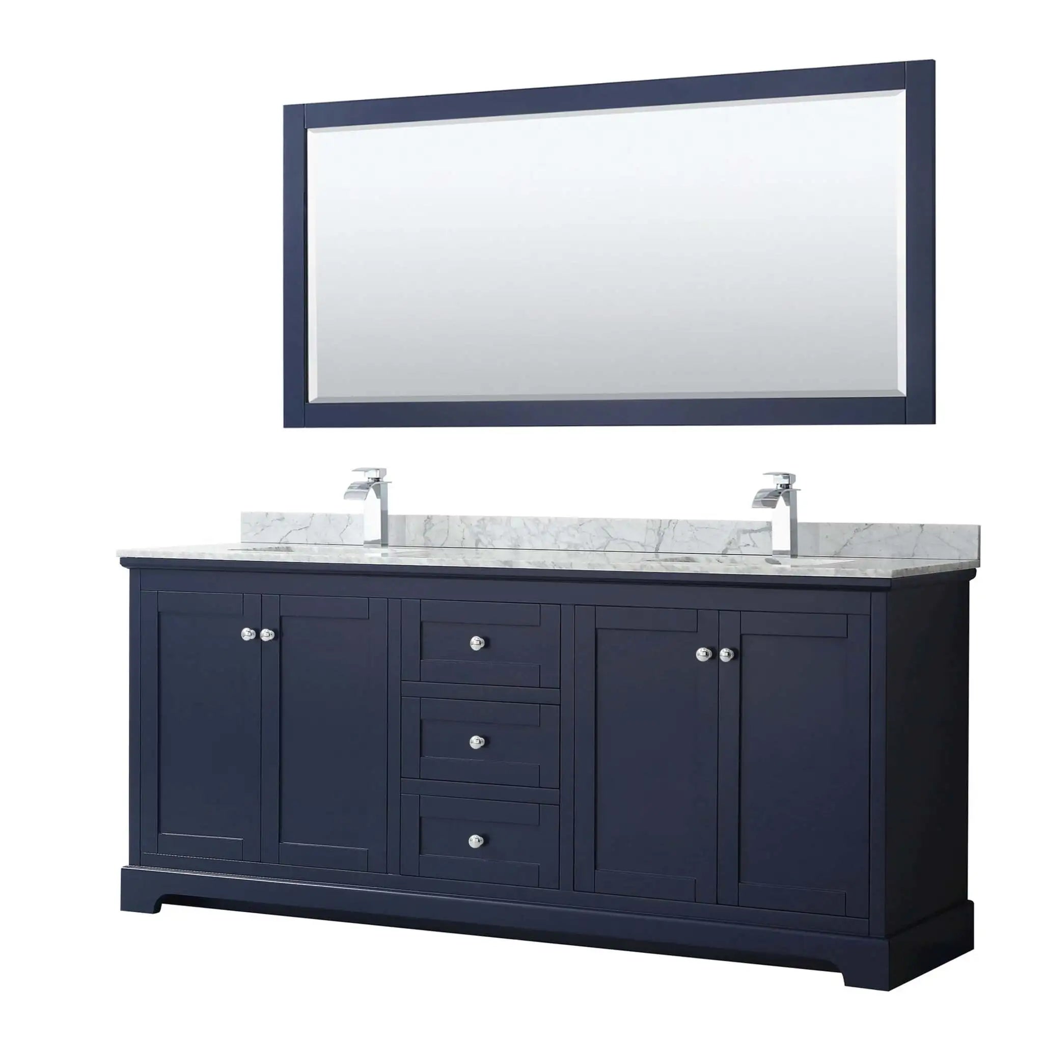 80" Avery Double Bathroom Vanity in Dark Blue with Polished Chrome Trim & 70" Mirror by Wyndham