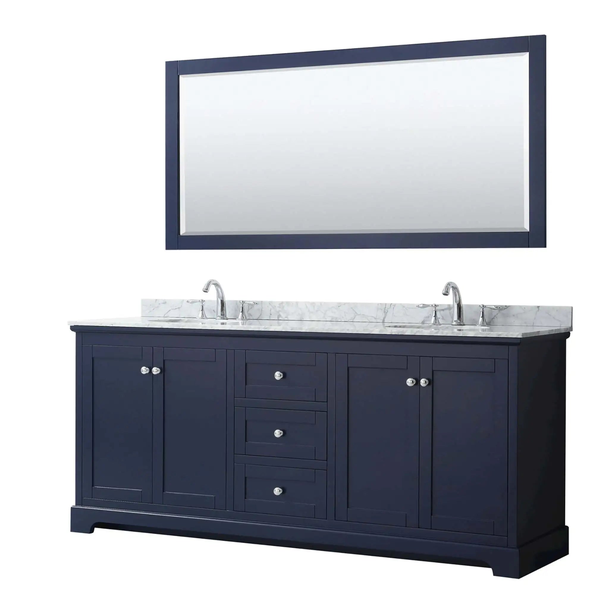 80" Avery Double Bathroom Vanity in Dark Blue with Polished Chrome Trim & 70" Mirror by Wyndham