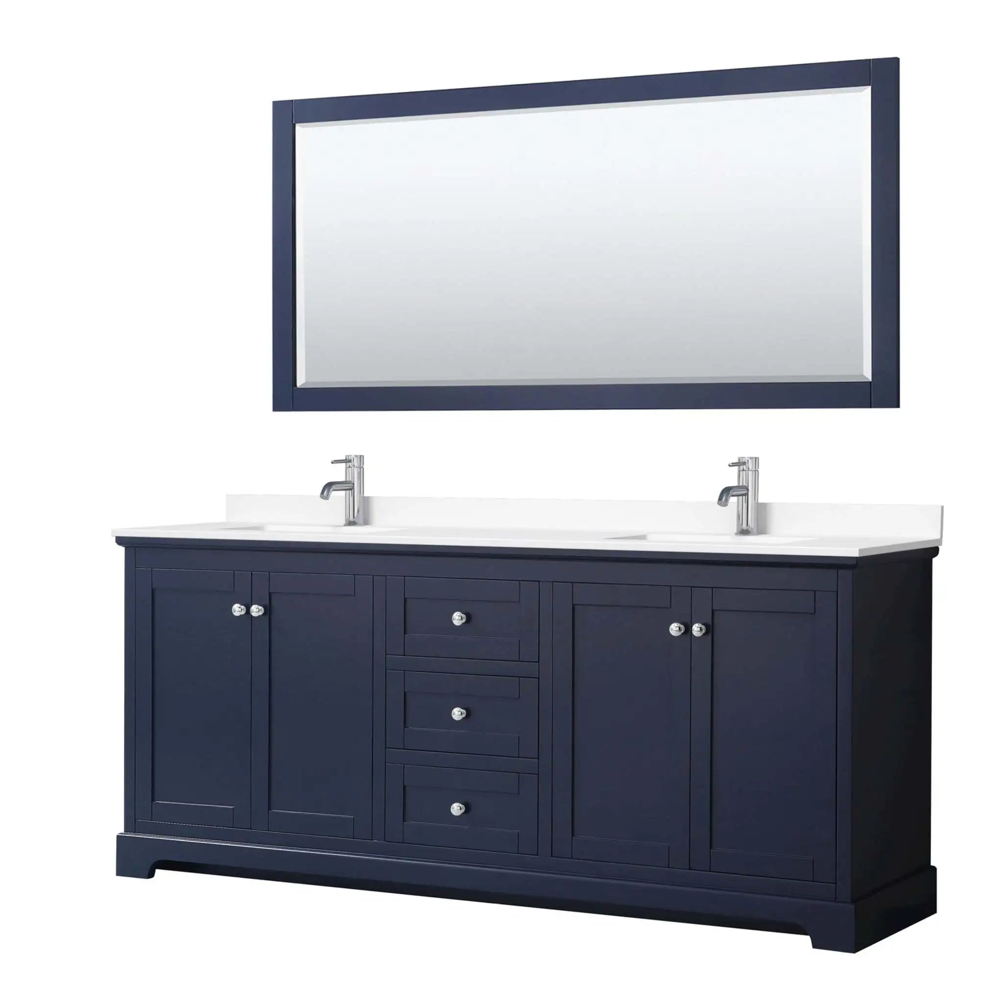 80" Avery Double Bathroom Vanity in Dark Blue with Polished Chrome Trim & 70" Mirror by Wyndham