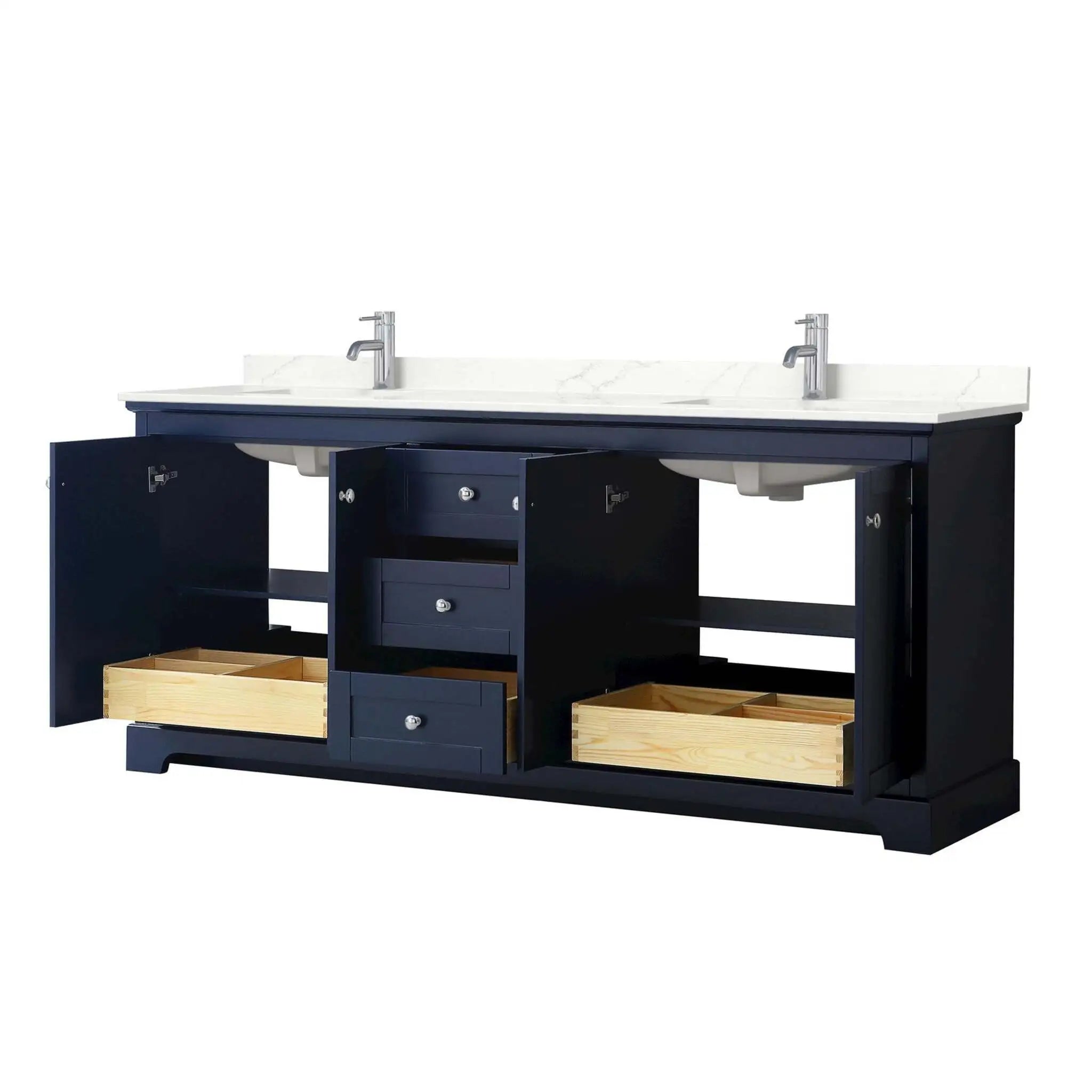 80" Avery Double Bathroom Vanity in Dark Blue with Polished Chrome Trim by Wyndham