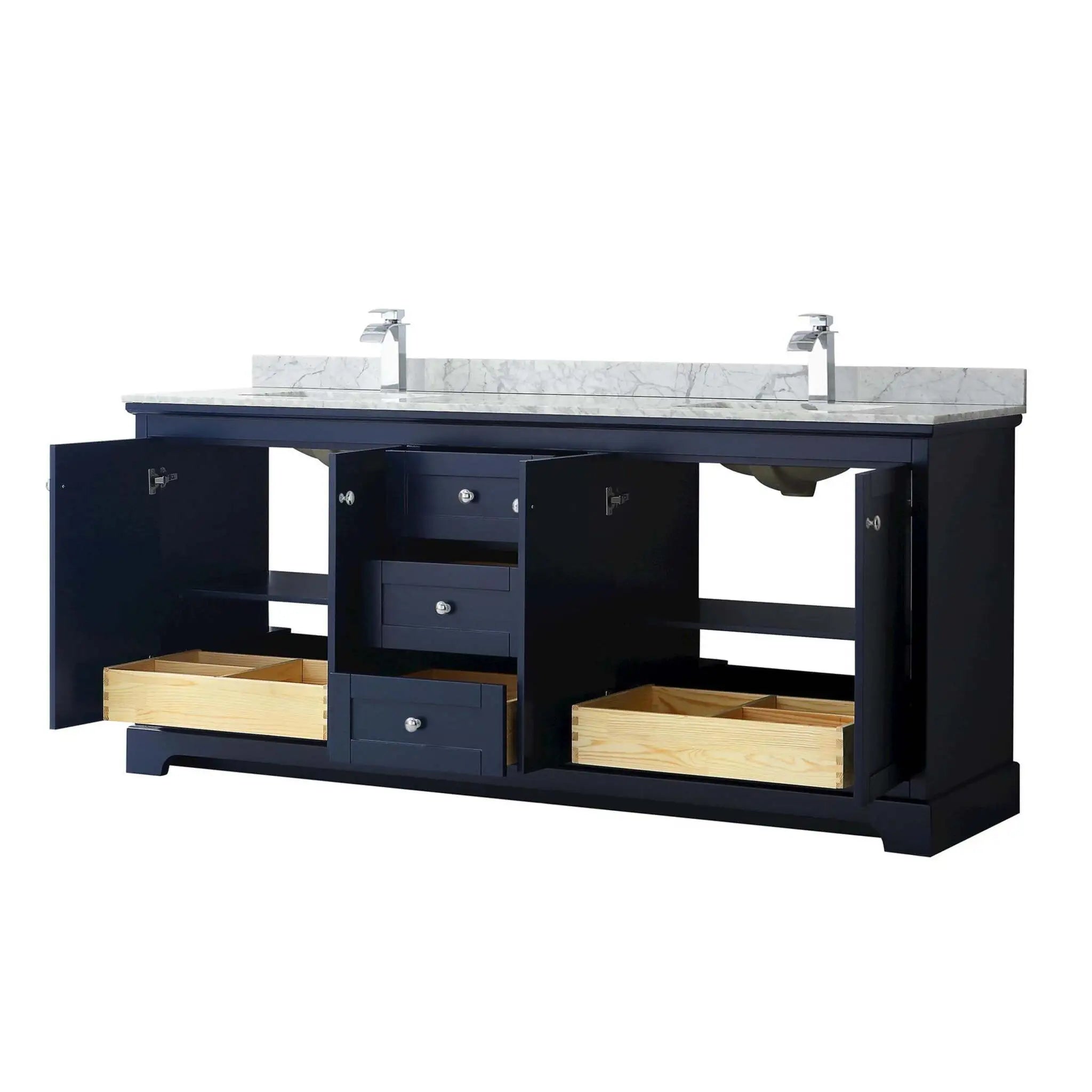 80" Avery Double Bathroom Vanity in Dark Blue with Polished Chrome Trim by Wyndham