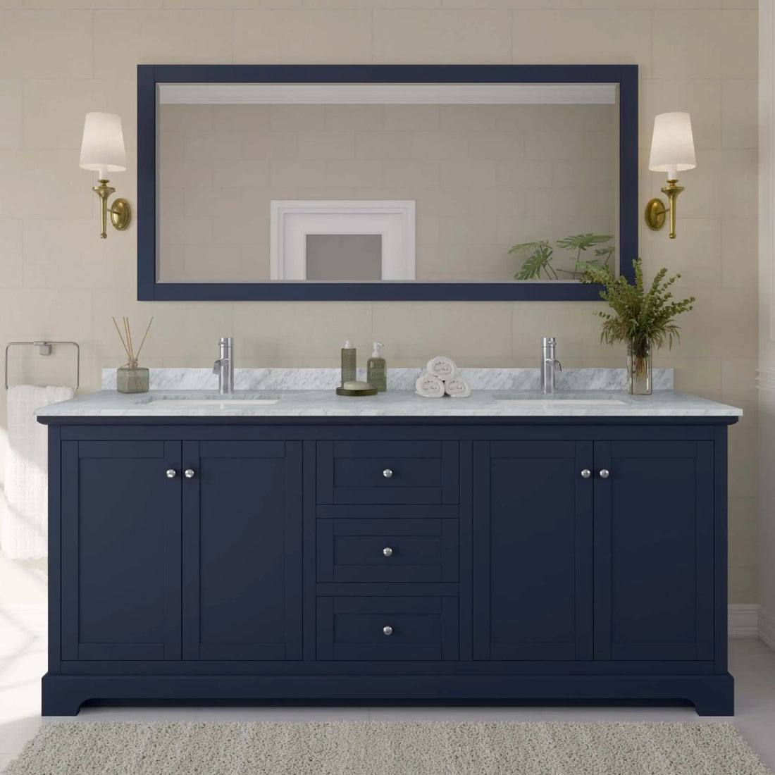 80" Avery Double Bathroom Vanity in Dark Blue with Polished Chrome Trim by Wyndham