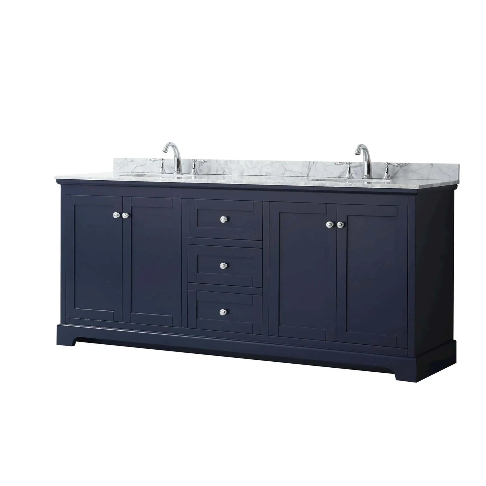 80" Avery Double Bathroom Vanity in Dark Blue with Polished Chrome Trim by Wyndham