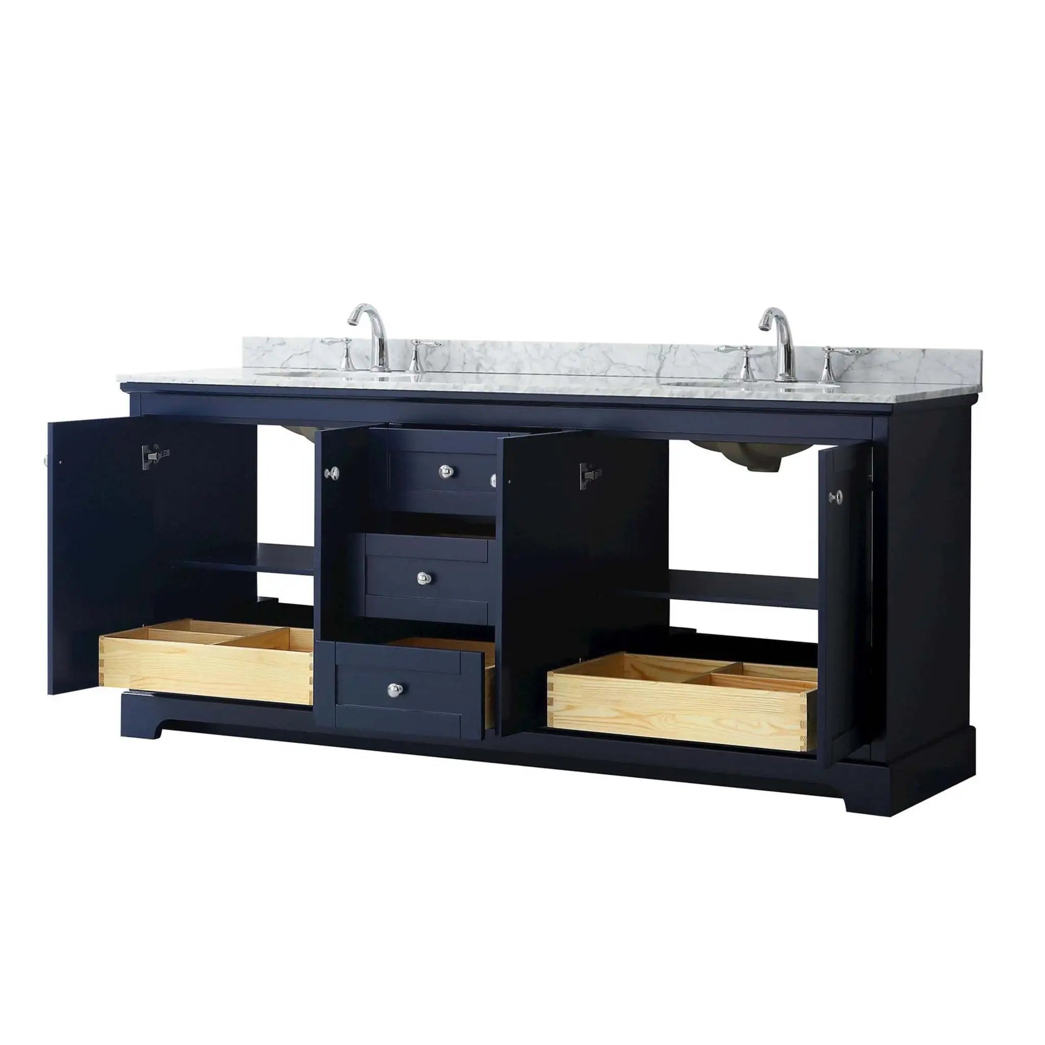 80" Avery Double Bathroom Vanity in Dark Blue with Polished Chrome Trim by Wyndham
