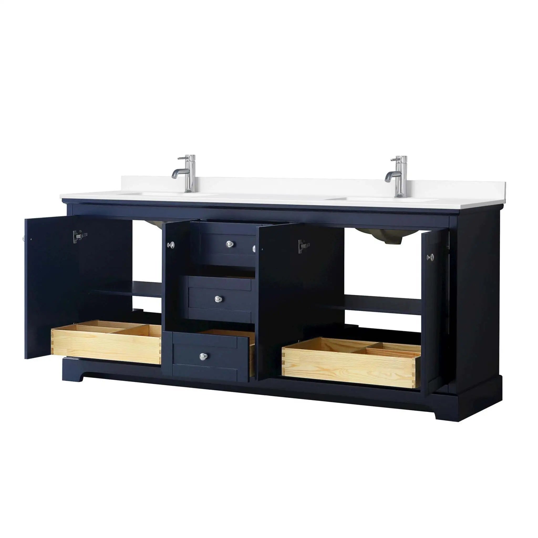 80" Avery Double Bathroom Vanity in Dark Blue with Polished Chrome Trim by Wyndham