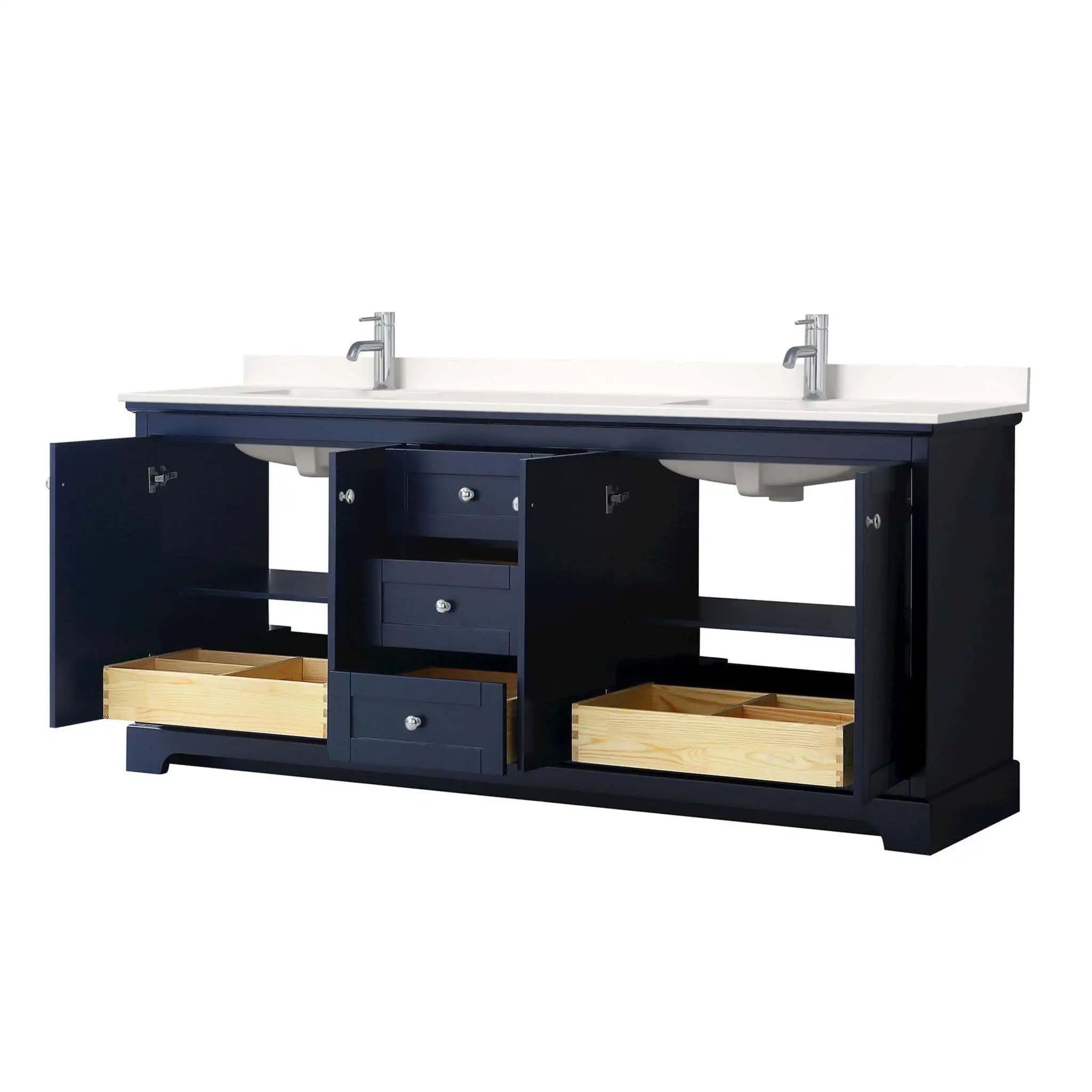 80" Avery Double Bathroom Vanity in Dark Blue with Polished Chrome Trim by Wyndham