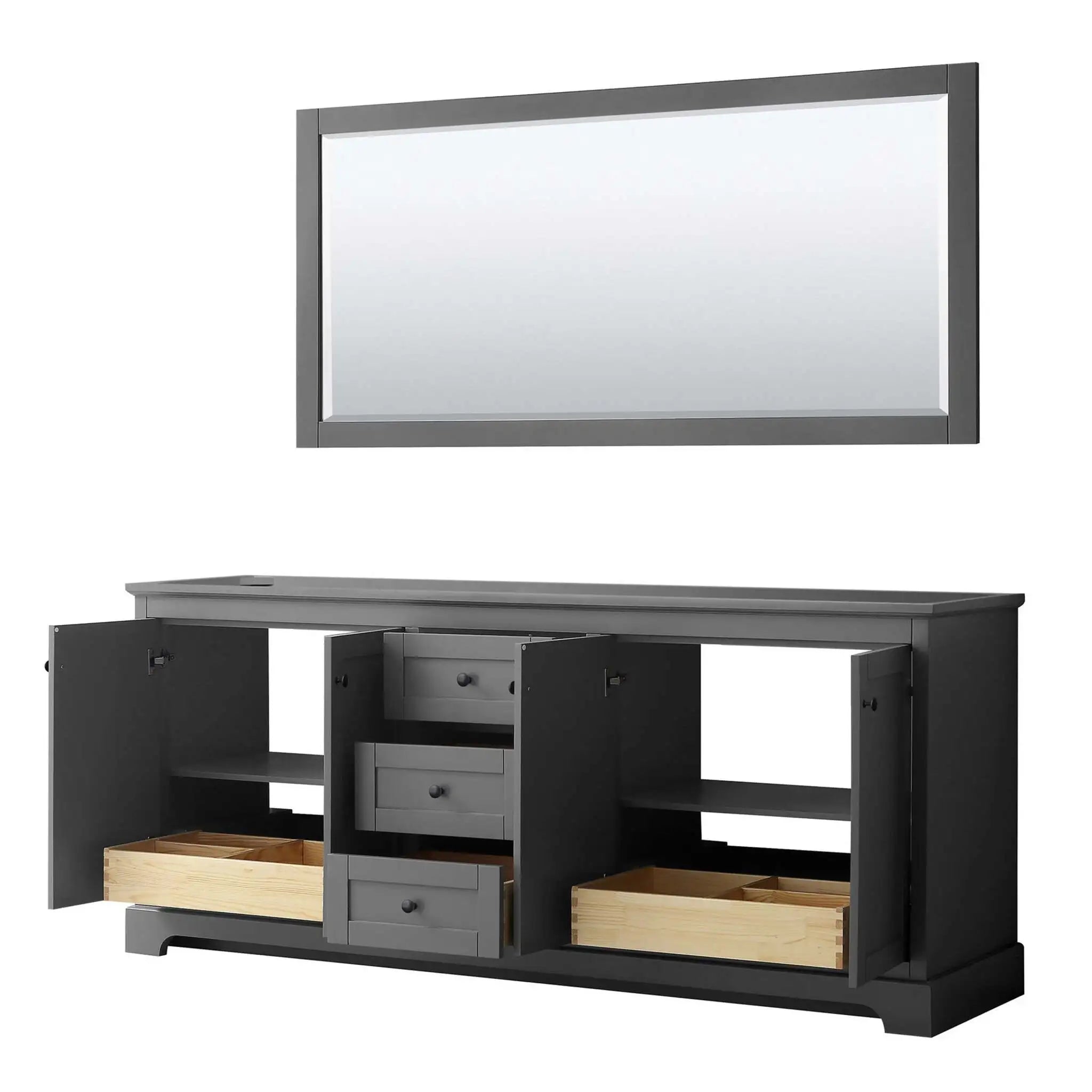 80" Avery Double Bathroom Vanity in Dark Gray with Matte Black Trim & 70" Mirror by Wyndham