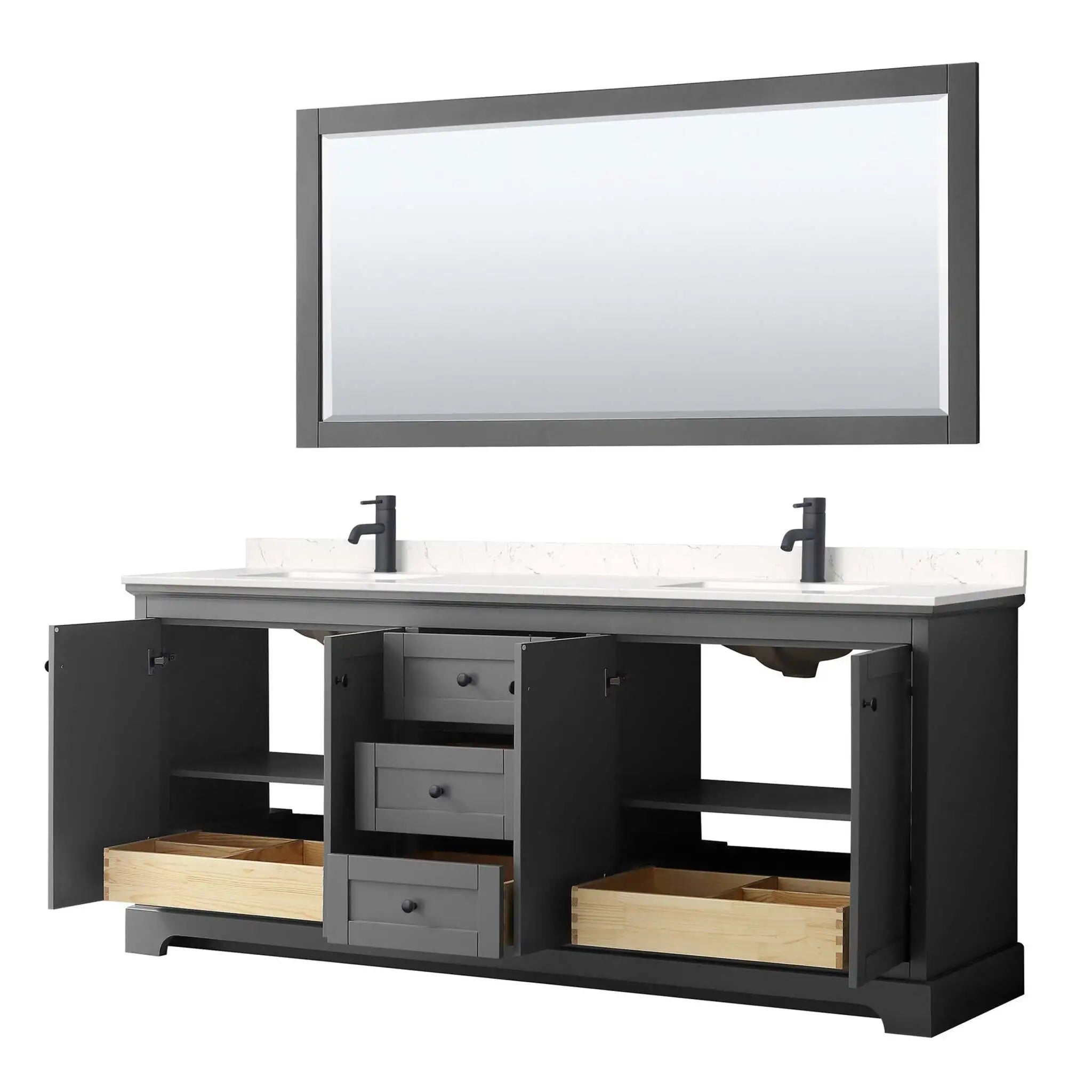 80" Avery Double Bathroom Vanity in Dark Gray with Matte Black Trim & 70" Mirror by Wyndham