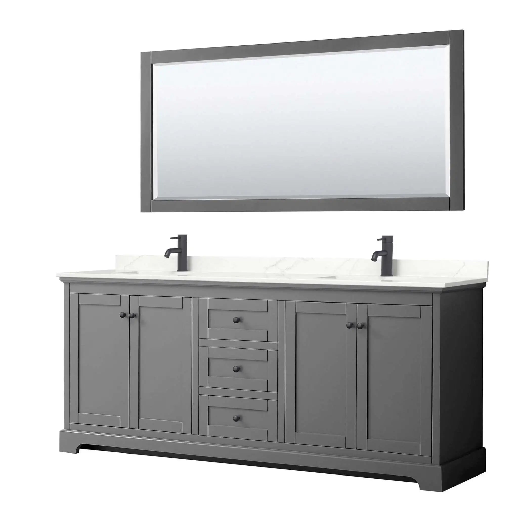 80" Avery Double Bathroom Vanity in Dark Gray with Matte Black Trim & 70" Mirror by Wyndham
