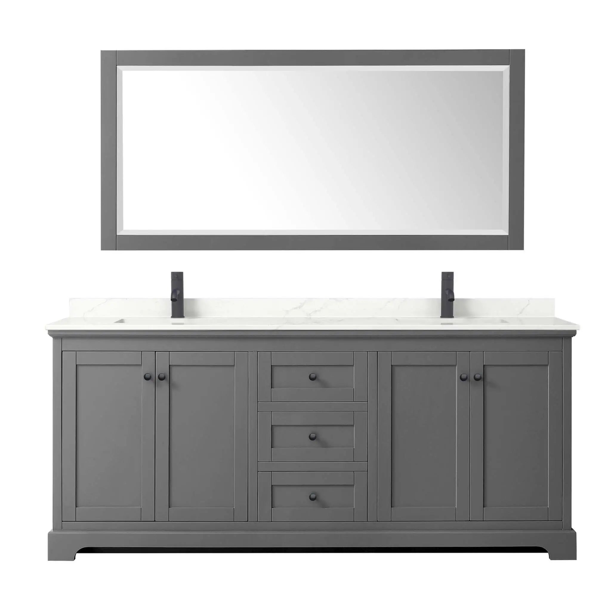 80" Avery Double Bathroom Vanity in Dark Gray with Matte Black Trim & 70" Mirror by Wyndham
