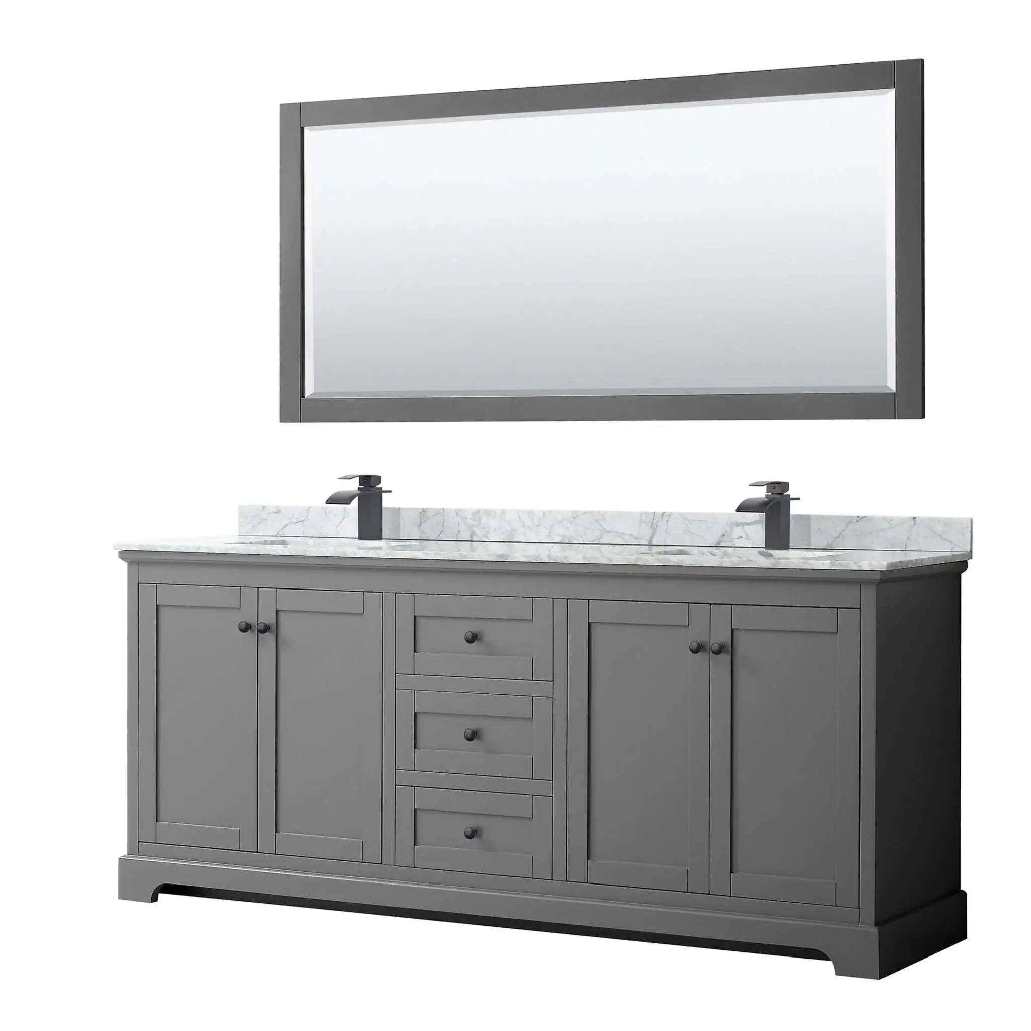 80" Avery Double Bathroom Vanity in Dark Gray with Matte Black Trim & 70" Mirror by Wyndham